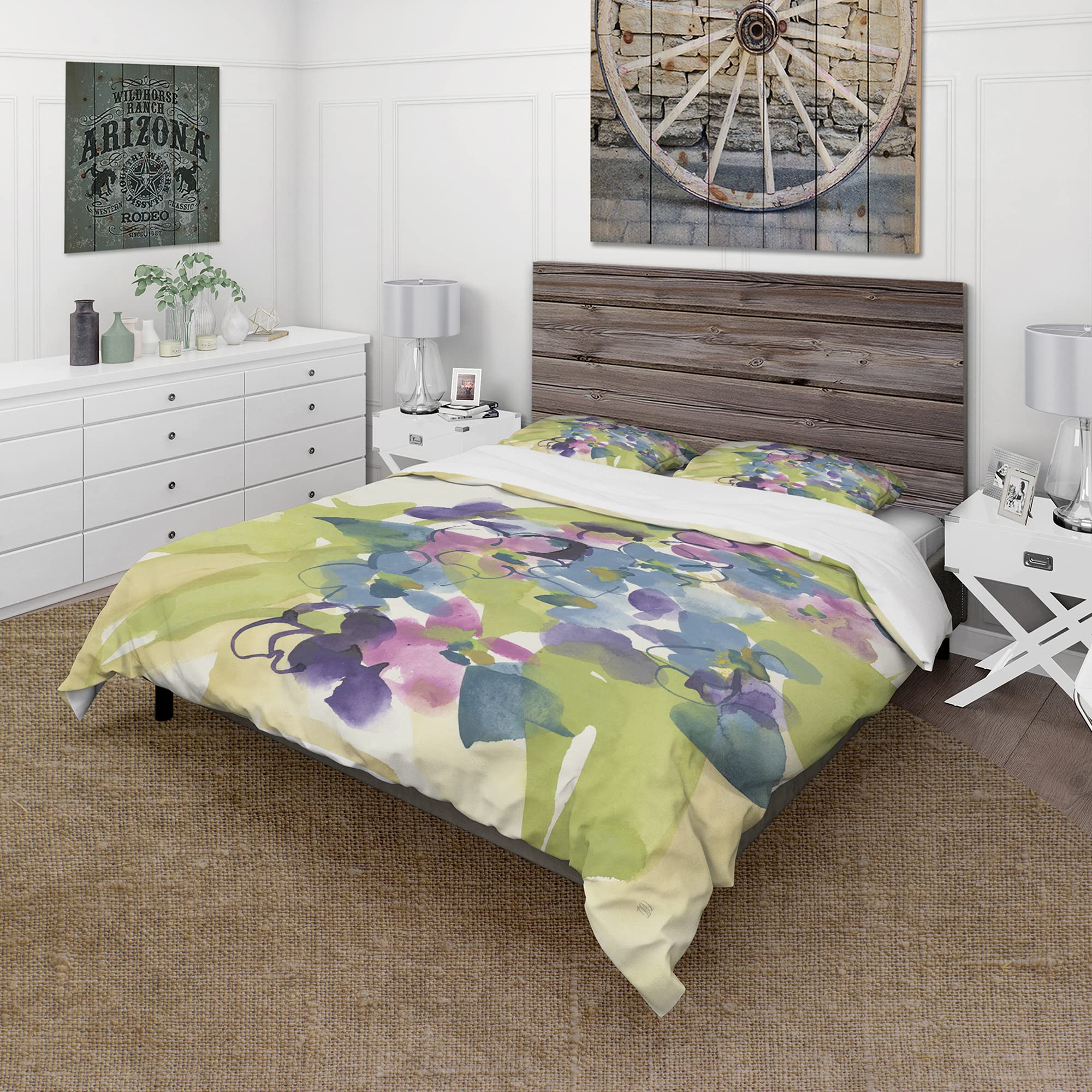 DesignQ Spring Bouquet Traditional Duvet Cover Set King Size - 3 Piece Floral Bedding Set with Multi-Color Bloom Pattern, All Season Comforter Cover for Master Bedroom Decor, Hotel Luxury Home Textile