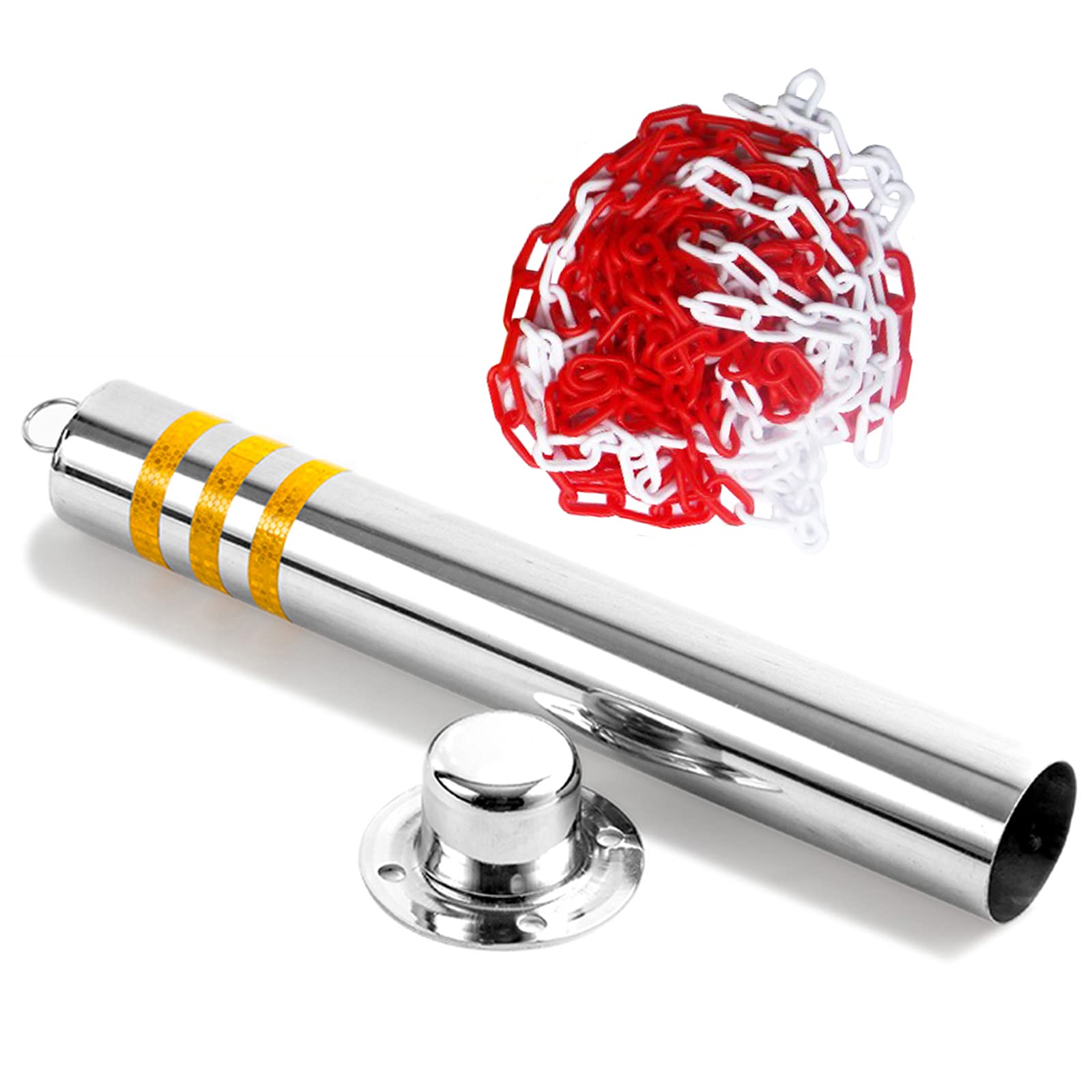 Heavy Duty Solid Parking Barrier Lock - Stainless Steel Security Posts with Reflective Road Markers for Driveways (800x89mm & 650x89mm) - Perfect for Parking Lots, Garages, and Commercial Properties