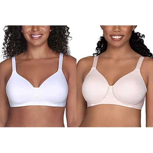 Vanity Fair Women's Full Figure Wireless Comfort Bra 2-Pack - White & Quartz 40DD | Plus Size Support Bra for Everyday Wear | Perfect for Work, Lounge & Sleep