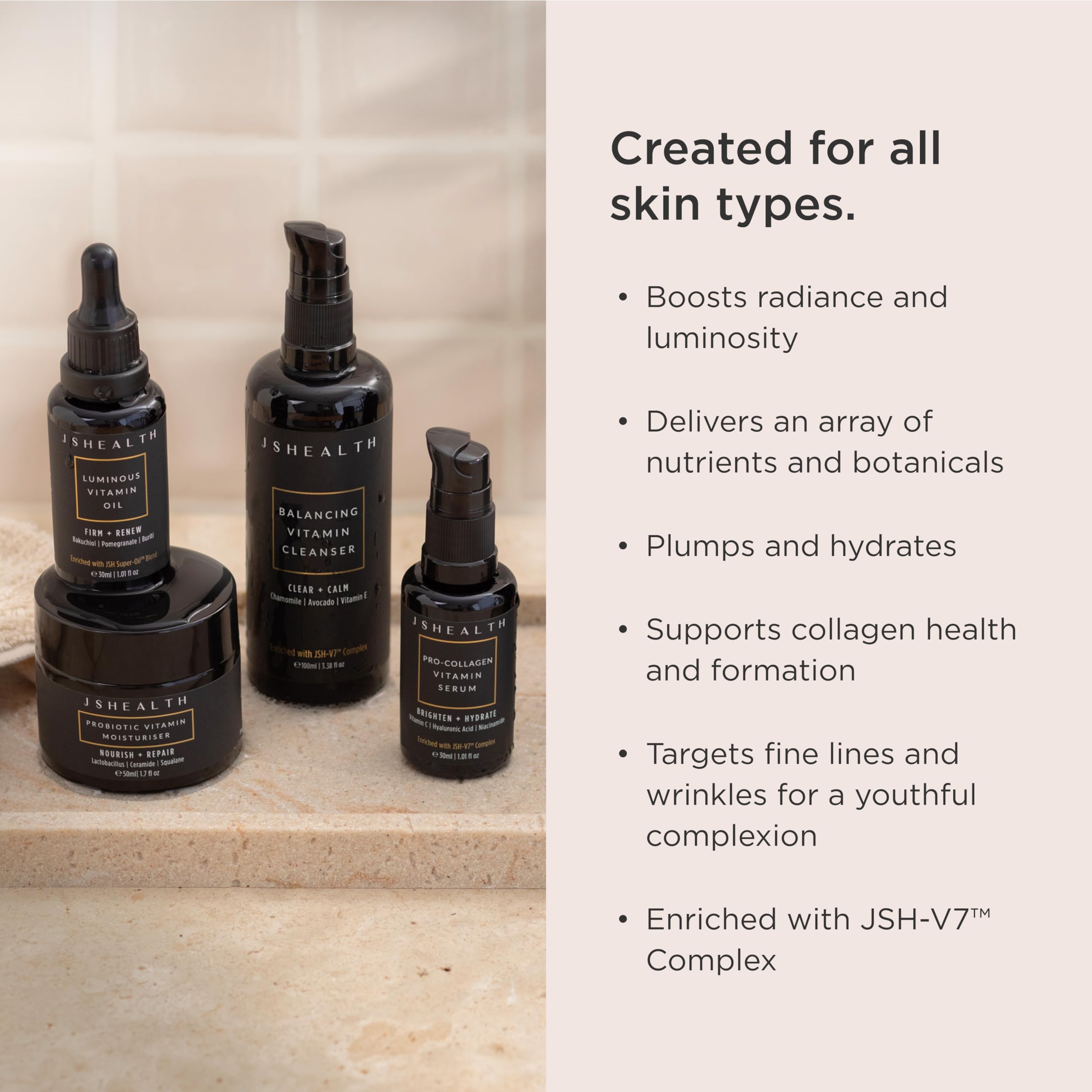 JSHealth 4-Step Vitamin Skincare System - Complete Daily Skin Care Routine with Vitamin C Serum, Hydrating Moisturizer, Nourishing Face Oil & Gentle Facial Cleanser | Brightening, Anti-Aging & Glowing Skin for Day & Night Use