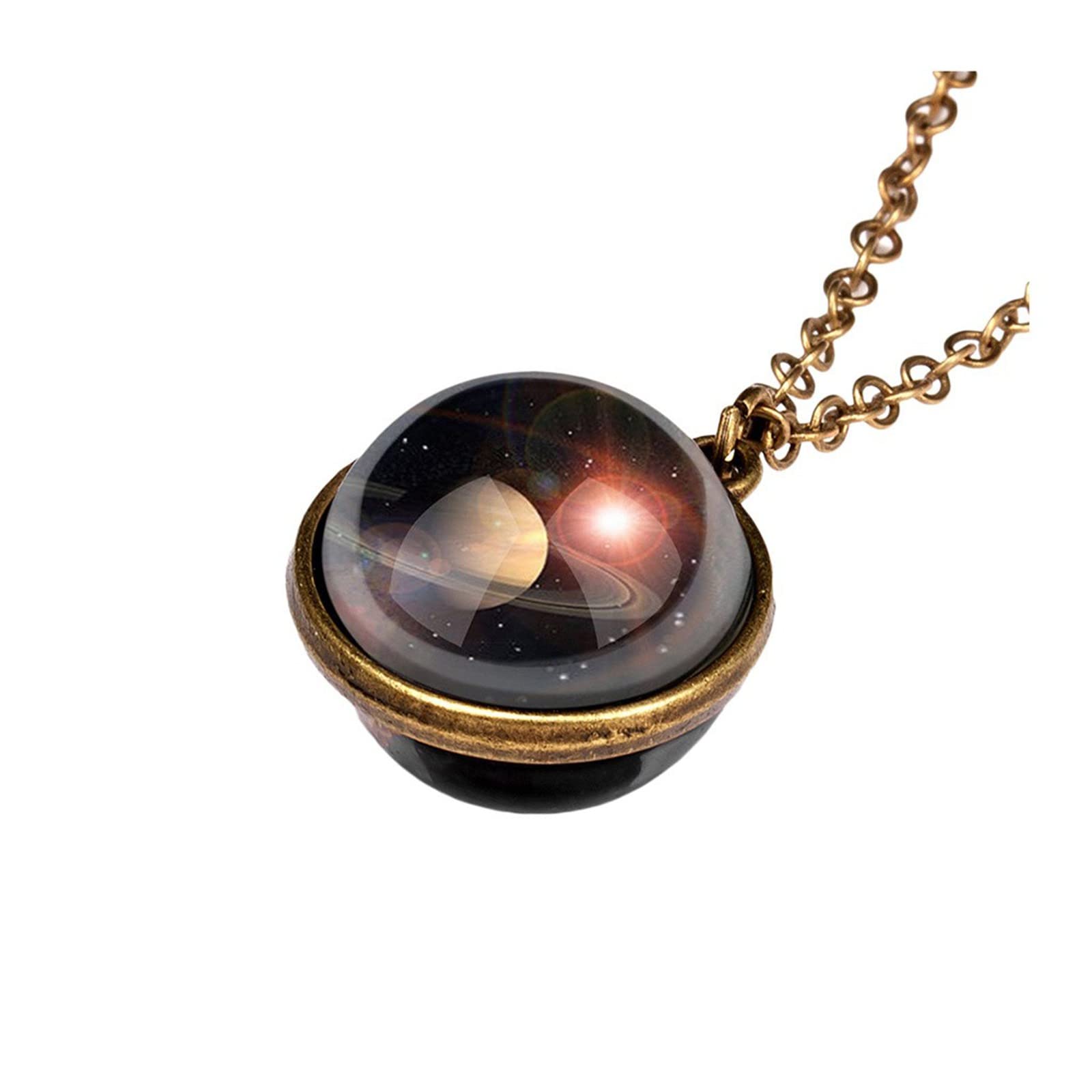 Glow in The Dark Galaxy Necklace - Double Sided Glass Dome Planet Pendant for Women | Unique Astronomy Jewelry Gift for Mom, Wife, Girlfriend | Perfect for Birthday, Anniversary & Valentine's Day
