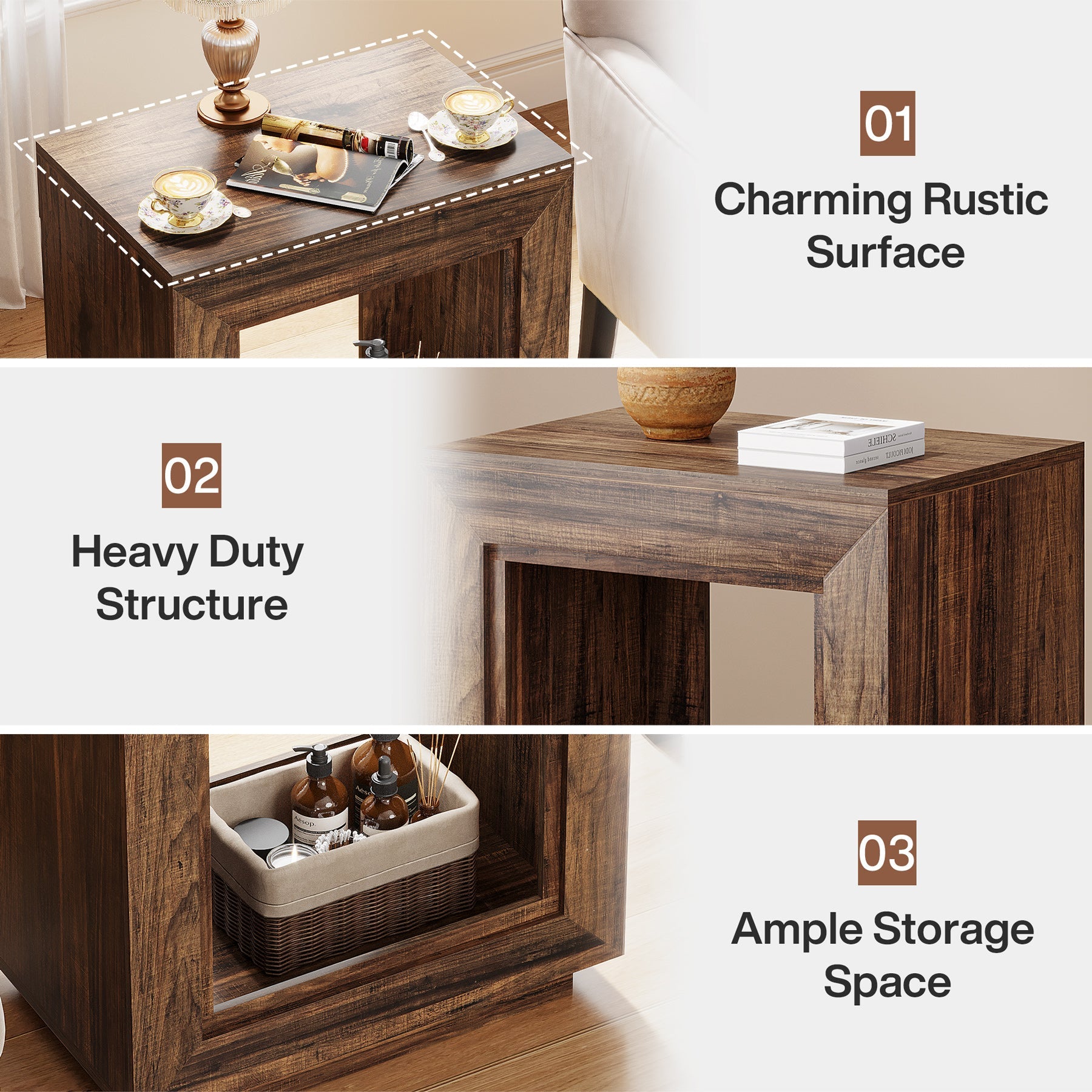 Square Wooden End Table with Storage - Modern Nightstand for Bedroom, Living Room & Office - Perfect for Small Spaces & Home Decor