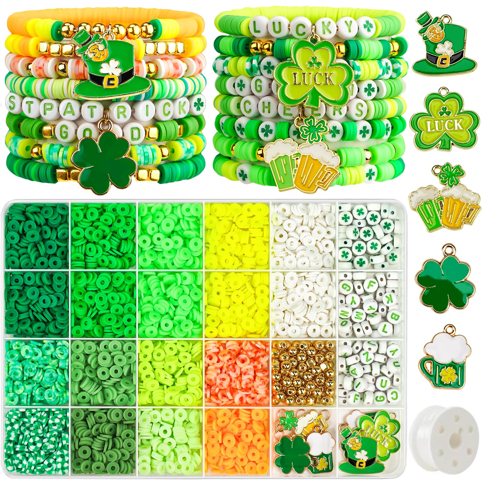 Gionlion 3000 Pcs St. Patrick's Day Beads Kit - DIY Green Clay Beads for Friendship Bracelets, Women's Jewelry Making & Party Decorations | Perfect for Crafting, Gifts & Irish-Themed Celebrations
