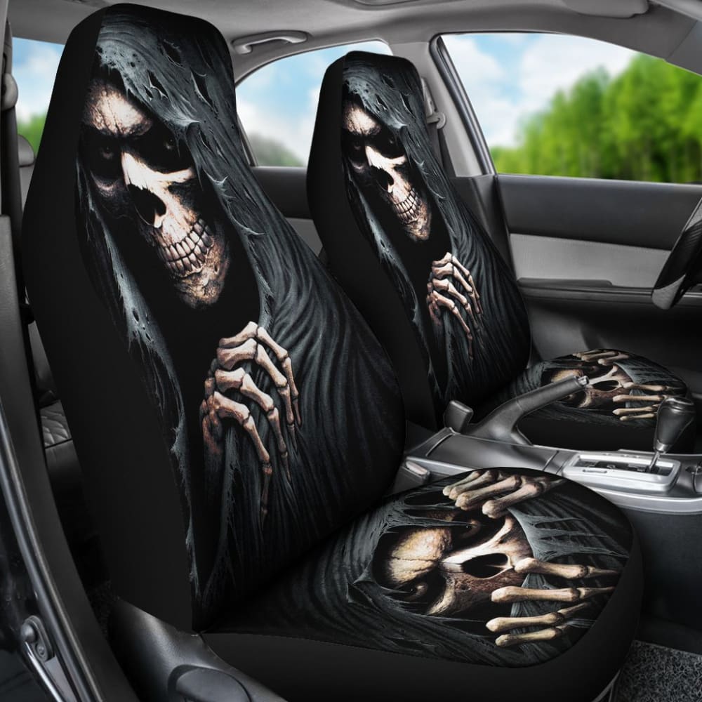 2 Pcs Grim Reaper Skull Girl Car Seat Covers - Gothic Horror Decor for Halloween, Cosplay & Car Accessories - Perfect for Car Enthusiasts & Halloween Lovers