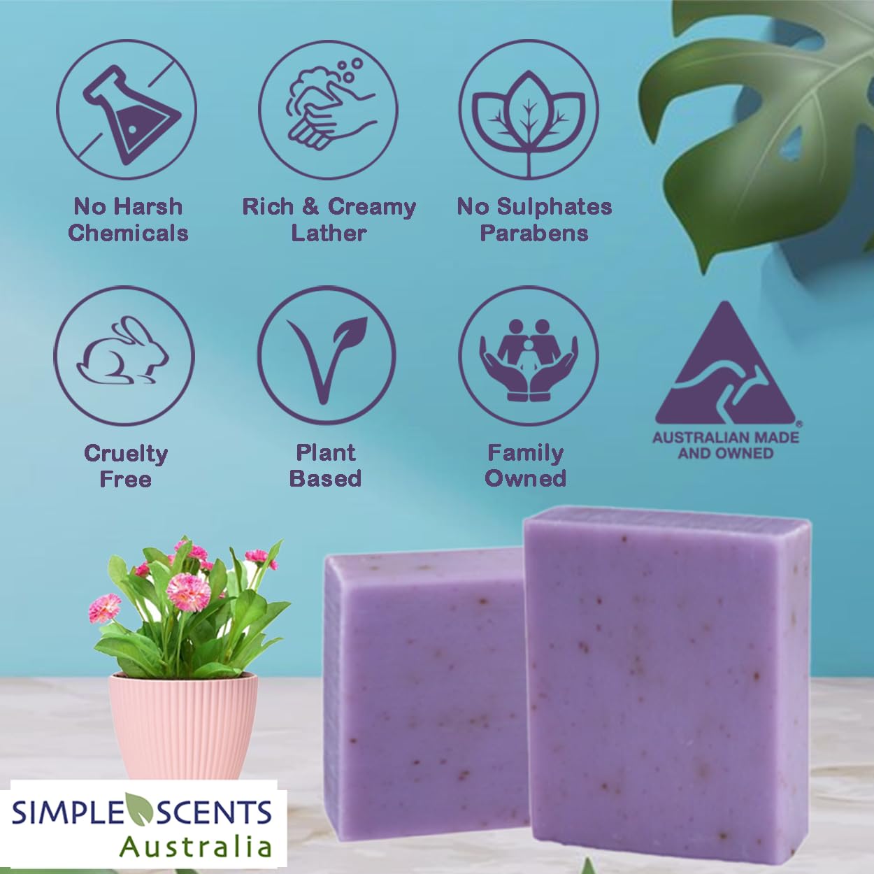 Lavender Scented Natural Soap Bars - Moisturizing Shea Butter for Bath & Body Care