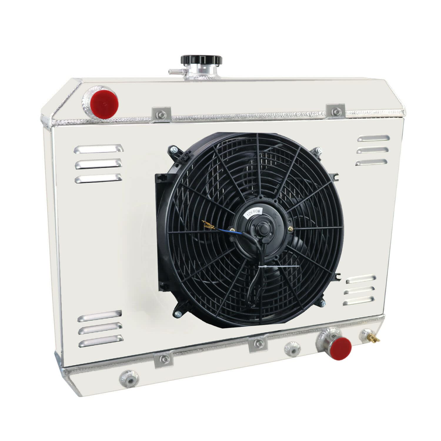AlloyWorks 4-Row Full Aluminum Radiator with Shroud Fan & Relay Kit - Compatible with Pontiac LeMans, Tempest, GTO 5.3L V8 (1964-1967) - High-Performance Cooling Upgrade for Classic Muscle Cars & Hot Rods