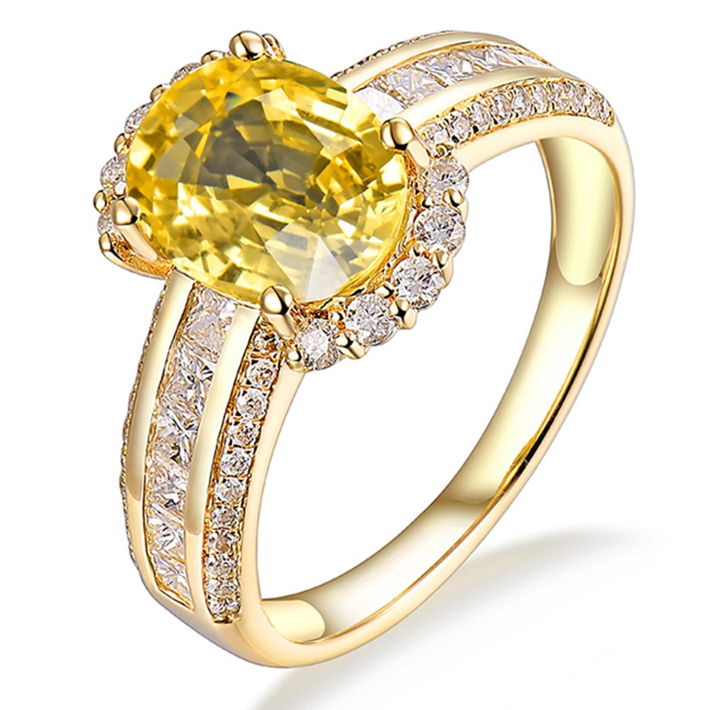 18K Yellow Gold Women's Ring with Natural Diamonds & Yellow Sapphire - Elegant Fancy Jewelry for Engagement, Anniversary & Special Occasions