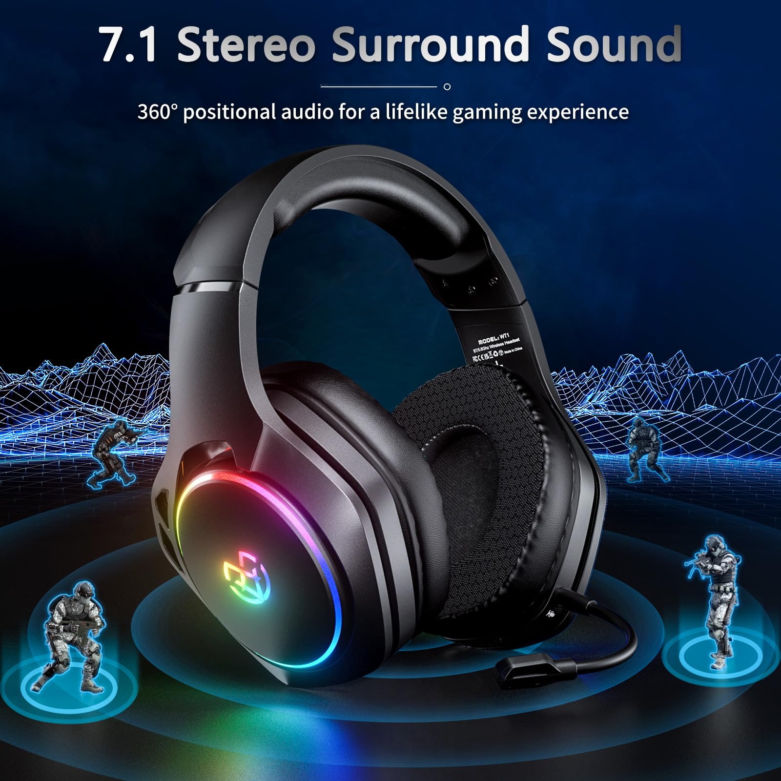 Tatybo 2.4GHz Wireless Gaming Headset for PS5, PS4, PC, Laptop, Switch & Mac - Detachable Noise Cancelling Mic, 20H Battery Life - Perfect for Gaming, Streaming & Online Meetings (Black)
