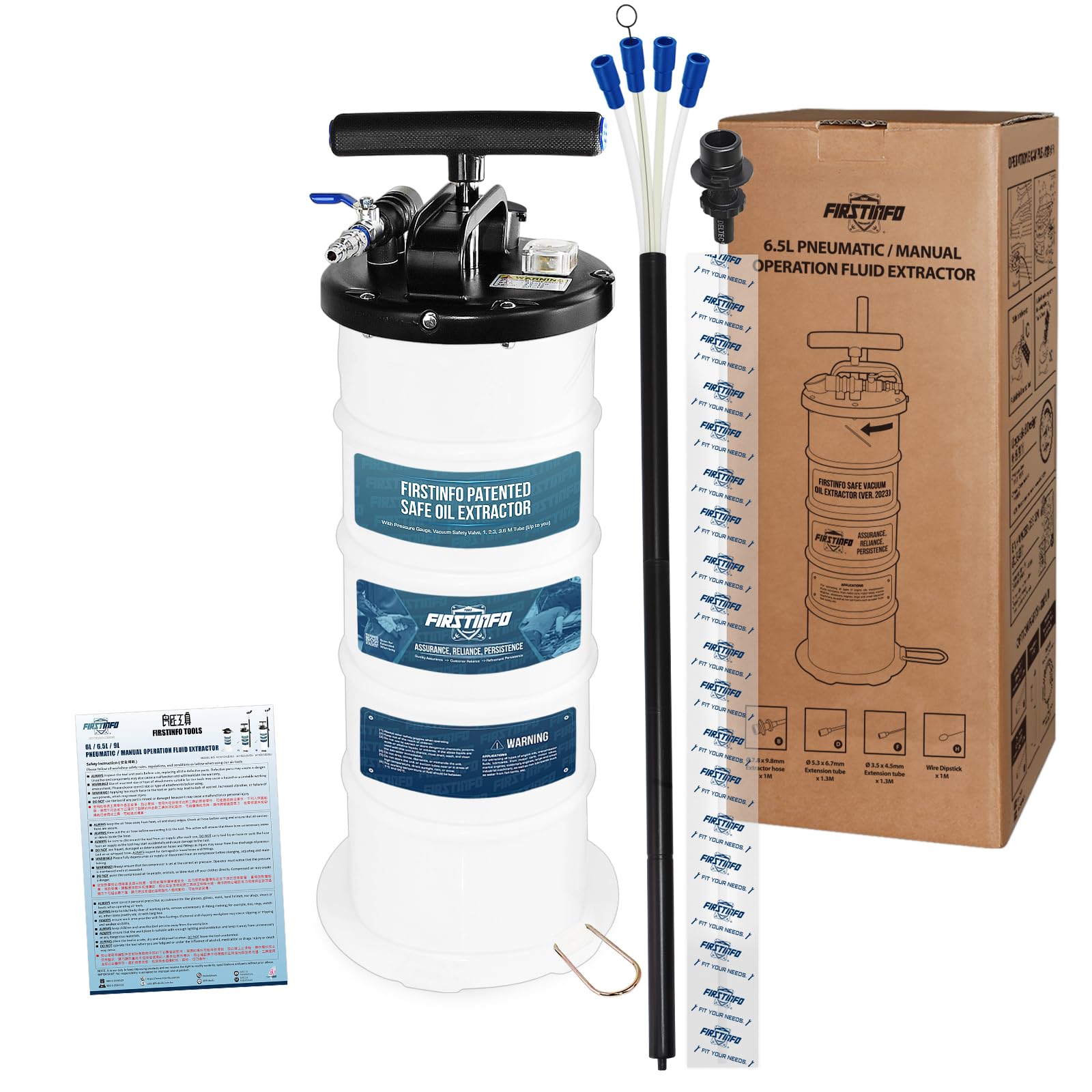 FIRSTINFO A1102USY5 6.5L Oil Vacuum Extractor - Patented 3rd Gen Pneumatic/Manual Fluid Pump with Safety Valve | 51