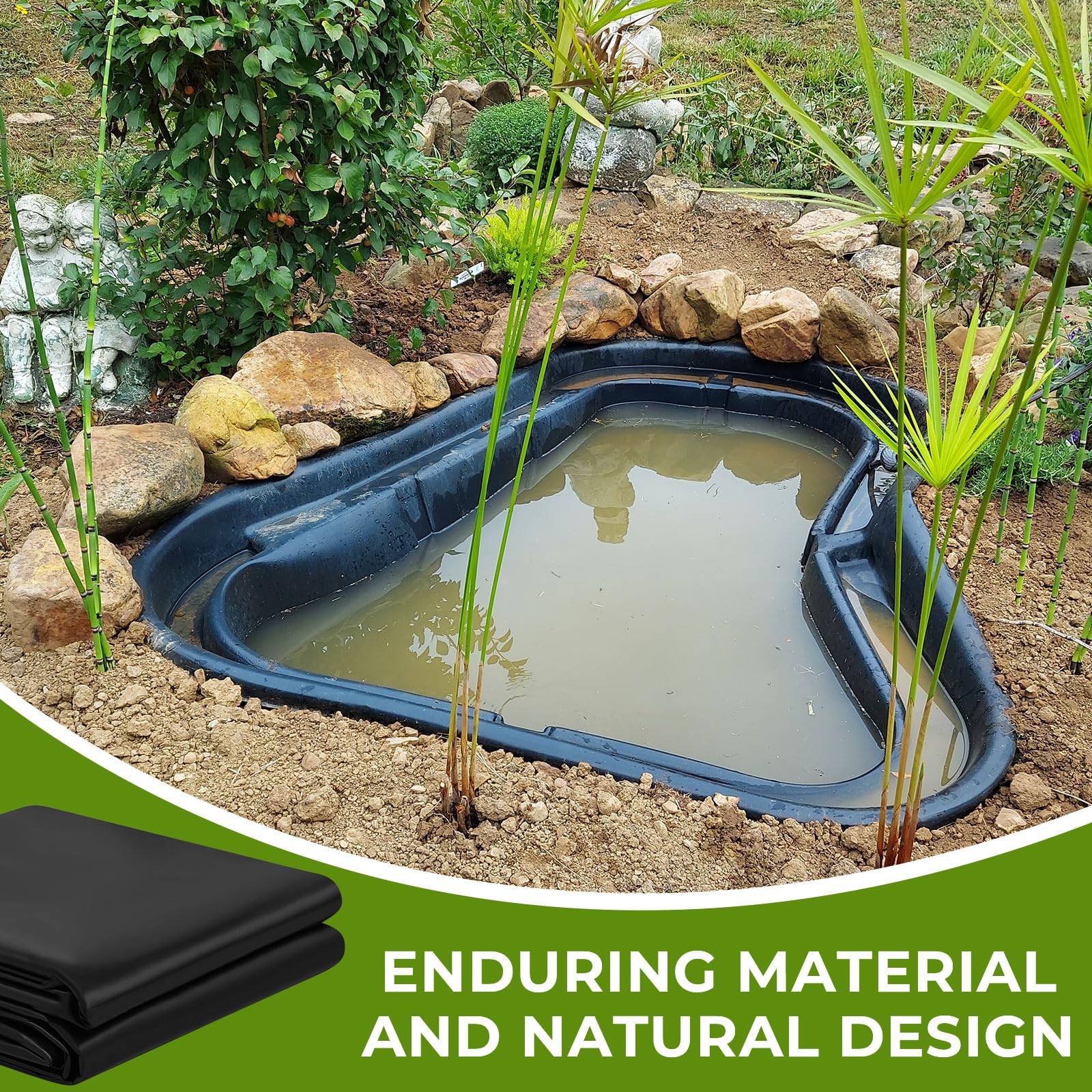 20x30ft 20Mil Heavy Duty Pond Liner - Flexible Waterproof Fish Pond Cover for Koi Ponds, Waterfalls, Fountains & Outdoor Water Gardens - UV Resistant Black (Perfect for Backyard Landscaping & Aquatic Plant Displays)