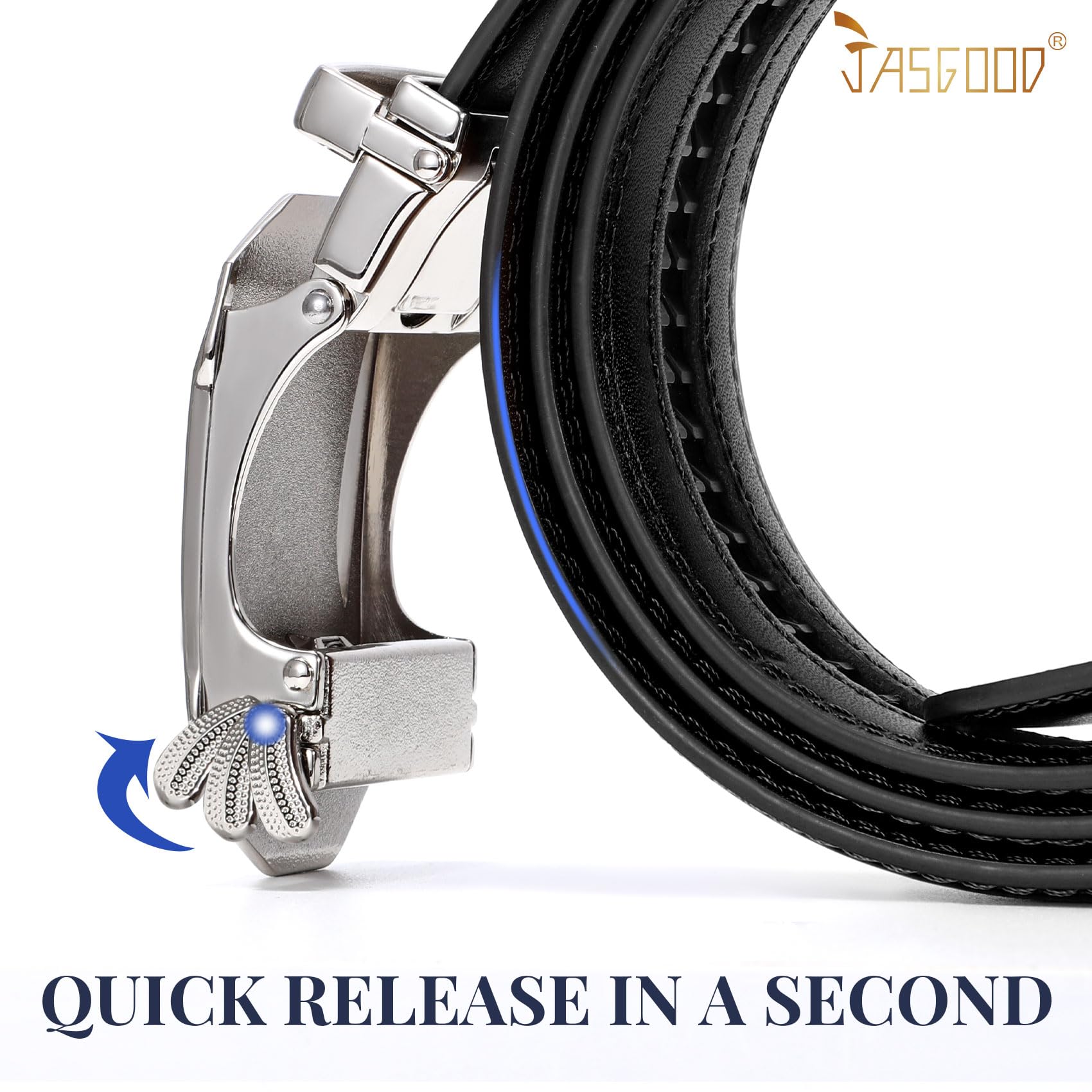 JASGOOR Men's Ratchet Leather Belt - Adjustable Automatic Slide Buckle for Dress & Casual Wear | Comfortable & Trim Fit for Office, Business, Travel & Everyday Use