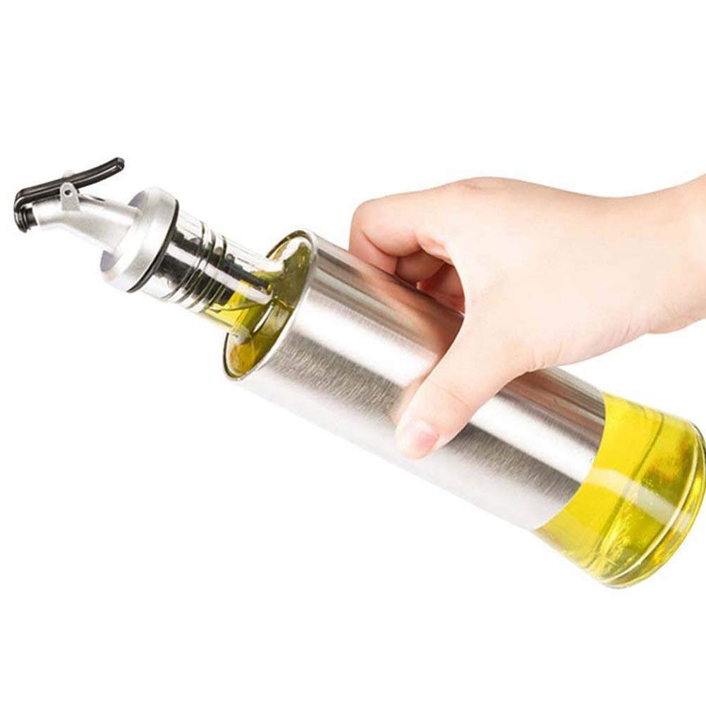 Premium Glass Oil and Vinegar Bottle Set with Stainless Steel Spout - 320ml Olive Oil Dispenser & Vinegar Cruet Set (26cm) - Perfect for Kitchen, Dining Table, and Gourmet Cooking