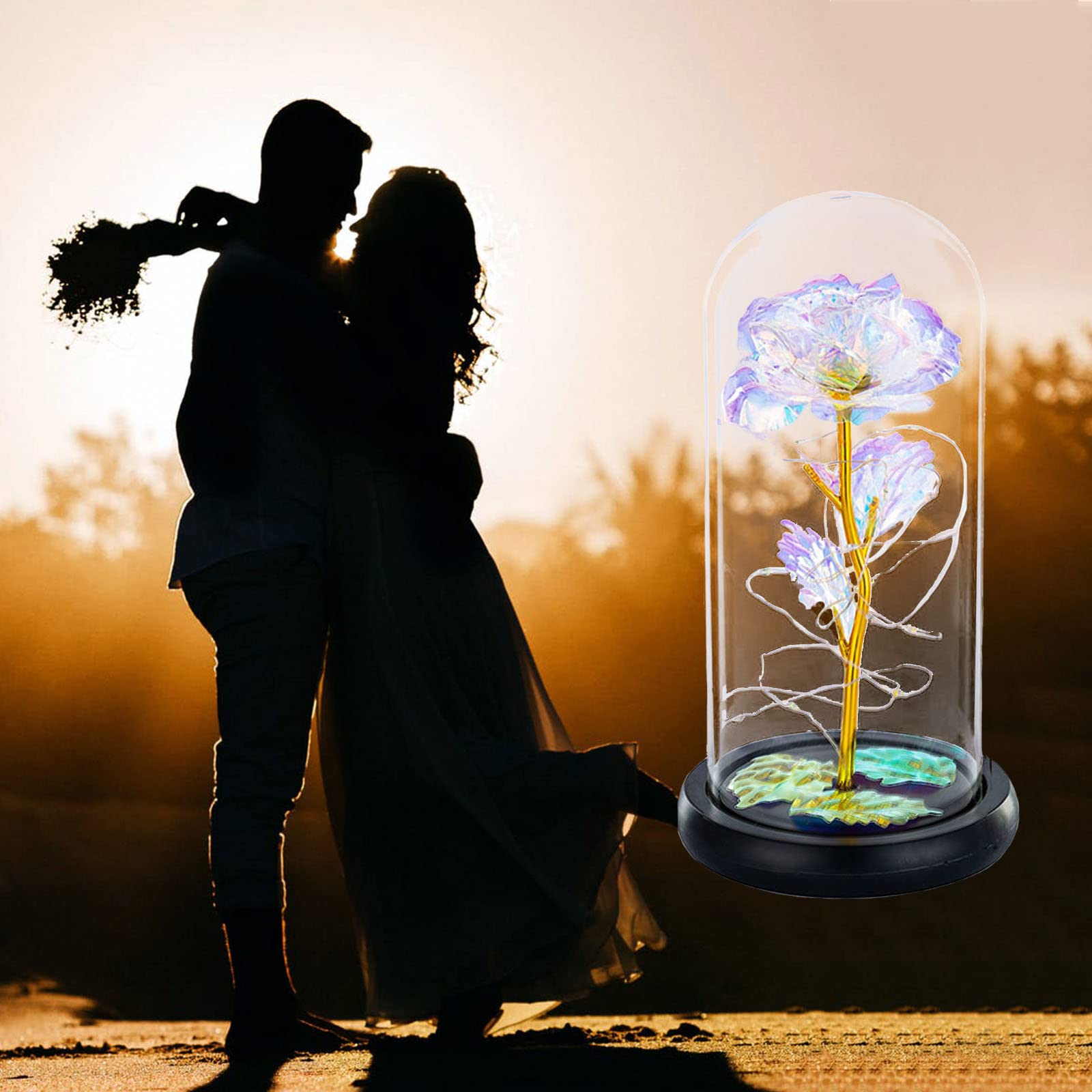 Glasseam Mother's Day Rose Gift for Mom - Galaxy Forever Rose in Glass Dome with LED Light, Valentine's Day, Birthday Gift for Women, Her, Grandma, Wife - Perfect for Home Decor, Anniversary, and Special Occasions