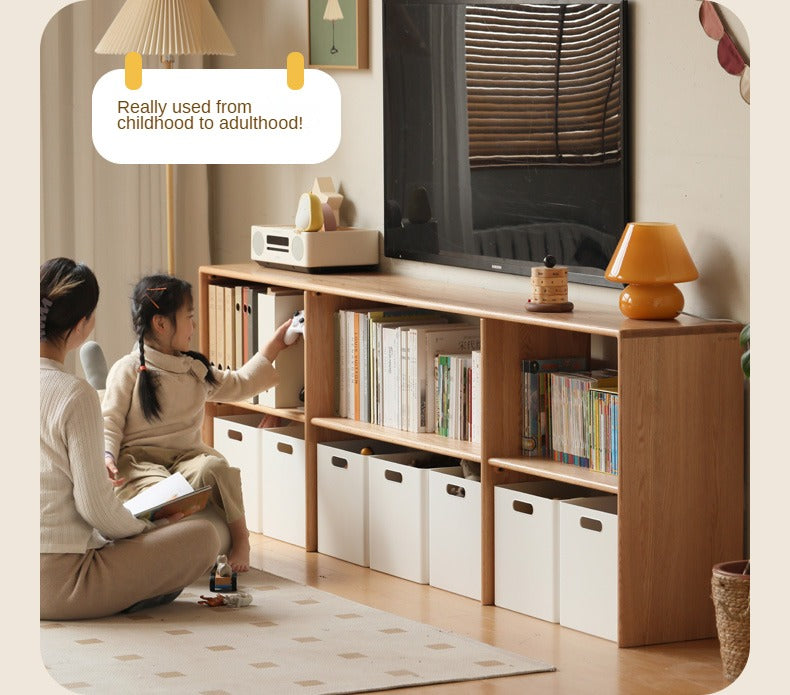 Modern Oak Solid Wood TV Stand with Storage - Minimalist Design for Living Room, Kids Toy Organizer & Media Console - Perfect for Home Entertainment & Playroom Organization