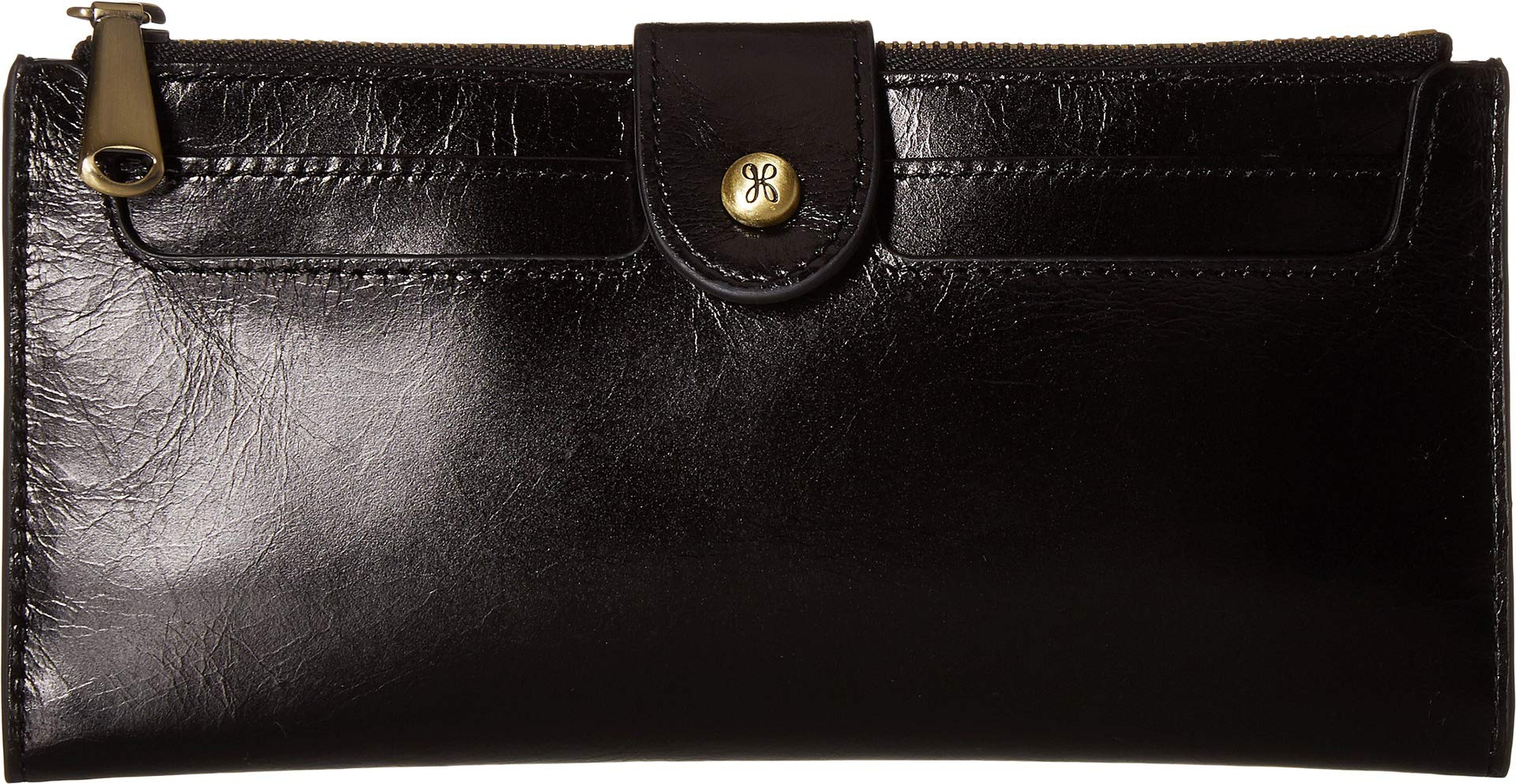 HOBO Dunn Wallet for Women - Slim RFID Blocking Leather Wallet with Snap Closure, Multiple Card Slots & Clear ID Window | Perfect for Everyday Use, Travel & Minimalist Lifestyle (Black)