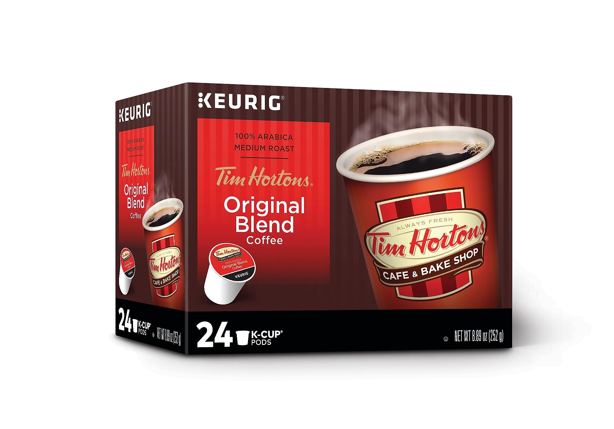 Tim Horton's Original Blend Single Serve Coffee Pods, 24 Count - Perfect for Keurig Brewers at Home or Office