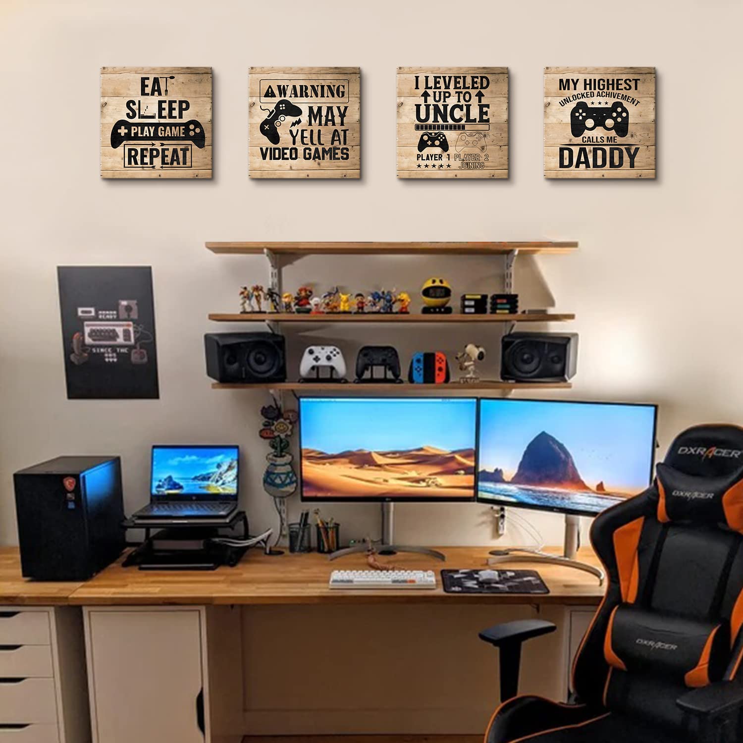 12x12 Inch Gaming Wall Art Set of 4 - Kids Room Decor, Boys Bedroom Canvas Posters, Video Game Themed Nursery Paintings, Farmhouse Style Gamer Playroom Decor - Perfect for Birthday Gifts & Gaming Room Wall Decor