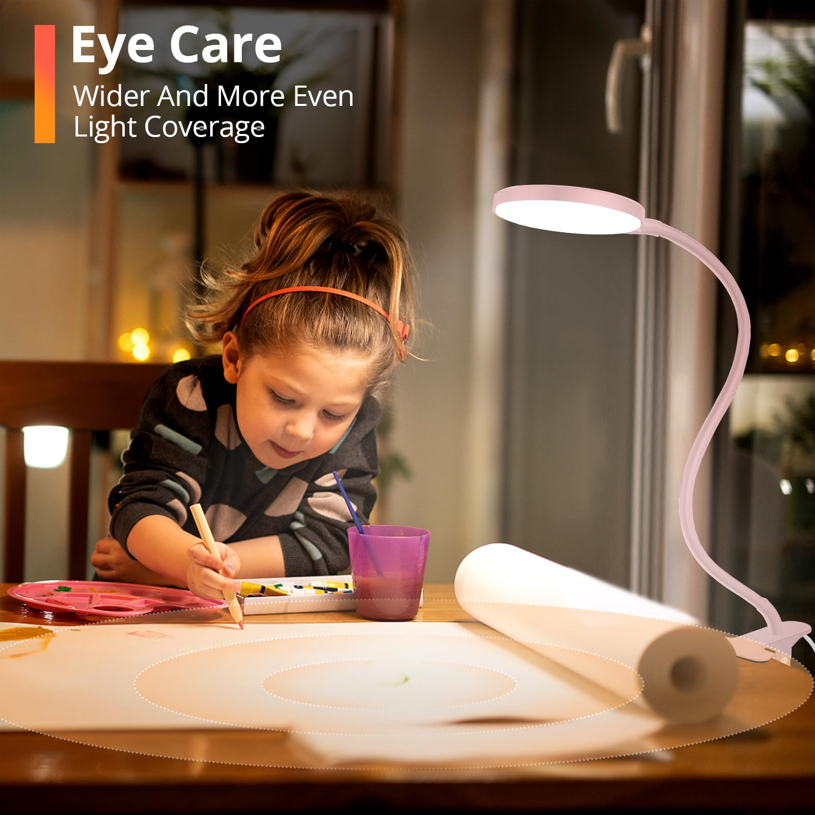 LED Desk Lamp with Remote Control - Dimmable Clip-On Reading Light, Flexible Gooseneck with 1H Timer & Nightlight, RA>95 for Study, Office, Bedroom (3.5'' Clamp, Adapter Included) - Perfect for Night Reading, Working & Studying
