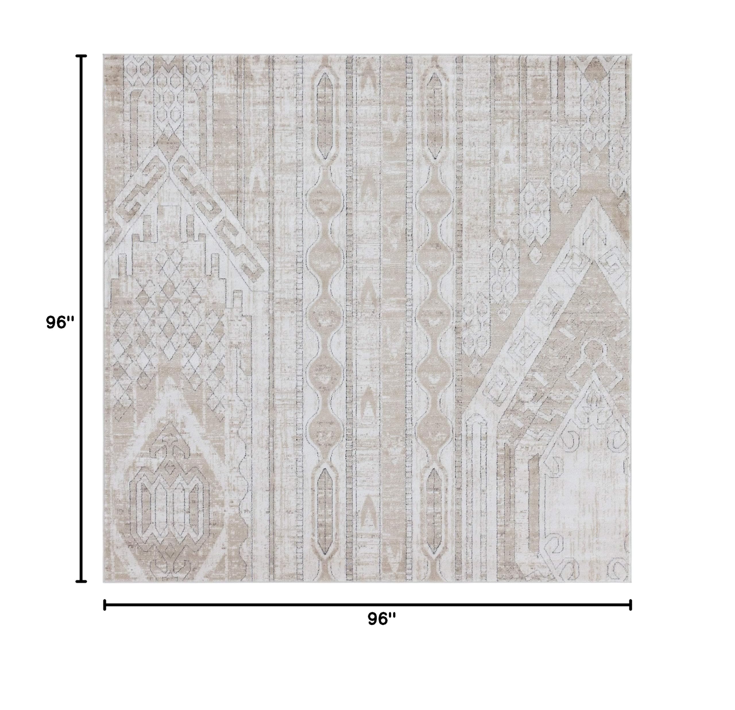 Premium 8x8 Ft Square Ivory Low-Pile Area Rug - Soft Oregon Collection for Living Room, Bedroom & Entryway - Stain-Resistant Easy Clean Home Decor