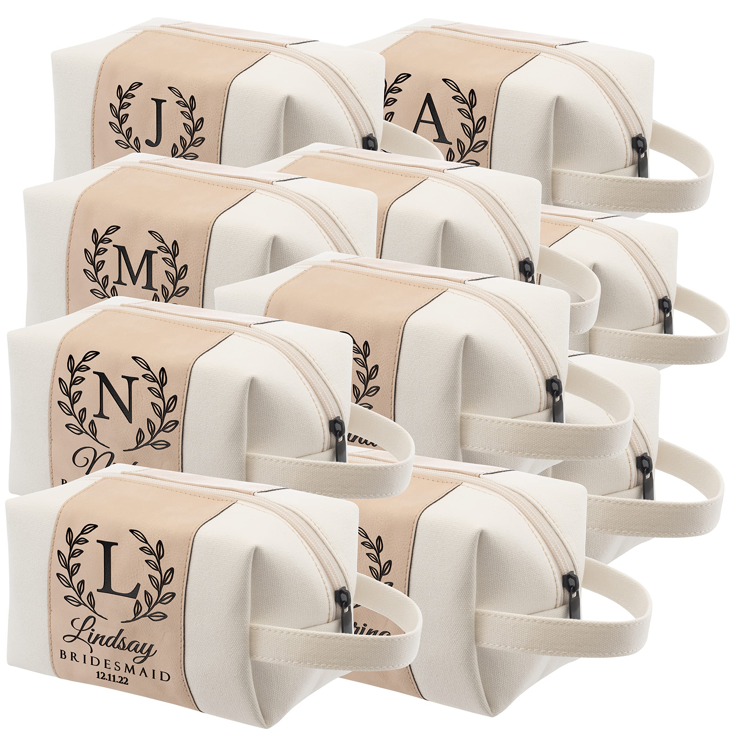 Personalized Toiletry Bag Set of 10 for Women - Custom Name, Title & Date - Bridesmaid Gifts, Wedding Shower Favors - 3 Designs & 4 Colors (Rose Gold) - Perfect for Bachelorette Parties, Bridal Showers & Travel Essentials