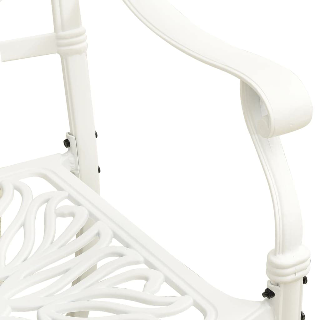 vidaXL 3-Piece Bistro Set - White Cast Aluminum Outdoor Table and Chairs for Balcony, Yard, Park | Industrial Style Patio Furniture for Relaxing & Entertaining