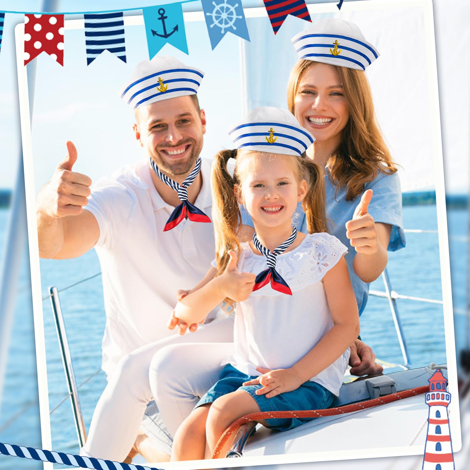 Premium Yacht Captain Hat & Sailor Scarf Set with Sunglasses & Temporary Tattoos - Nautical Costume for Men & Women - Perfect for Boat Parties, Halloween, and Themed Events