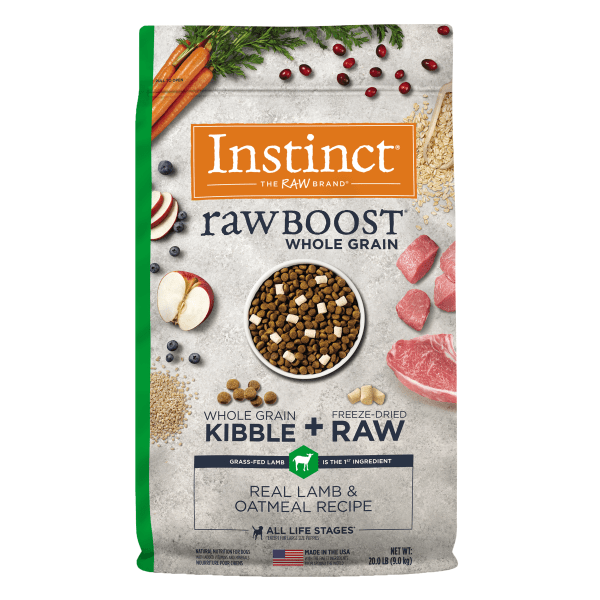 Instinct Raw Boost Whole Grain Real Lamb & Oatmeal Recipe Dry Dog Food - High Protein Grain-Inclusive Kibble for Adult Dogs - Perfect for Active Pets & Training Rewards