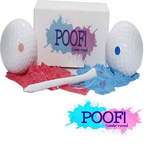 Gender Reveal Golf Balls - Set of 2 Exploding Powder Golf Balls (1 Pink & 1 Blue) with Tee - Fun Backyard Gender Announcement Party Supplies for Baby Shower & Pregnancy Reveal Celebrations