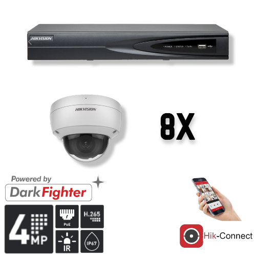 8 Pack 4MP Dome Security Camera System with DVR Recorder & Cables - Indoor/Outdoor Surveillance for Home & Business Security