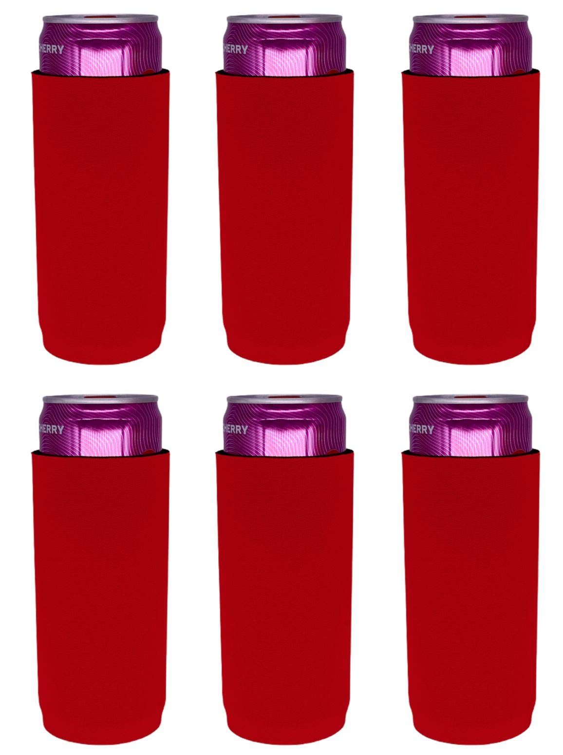 Slim Can Cooler Koozie - 6 Pack Full Bottom Insulated Beer Sleeves (Red) - Perfect for Parties, BBQs, and Outdoor Events