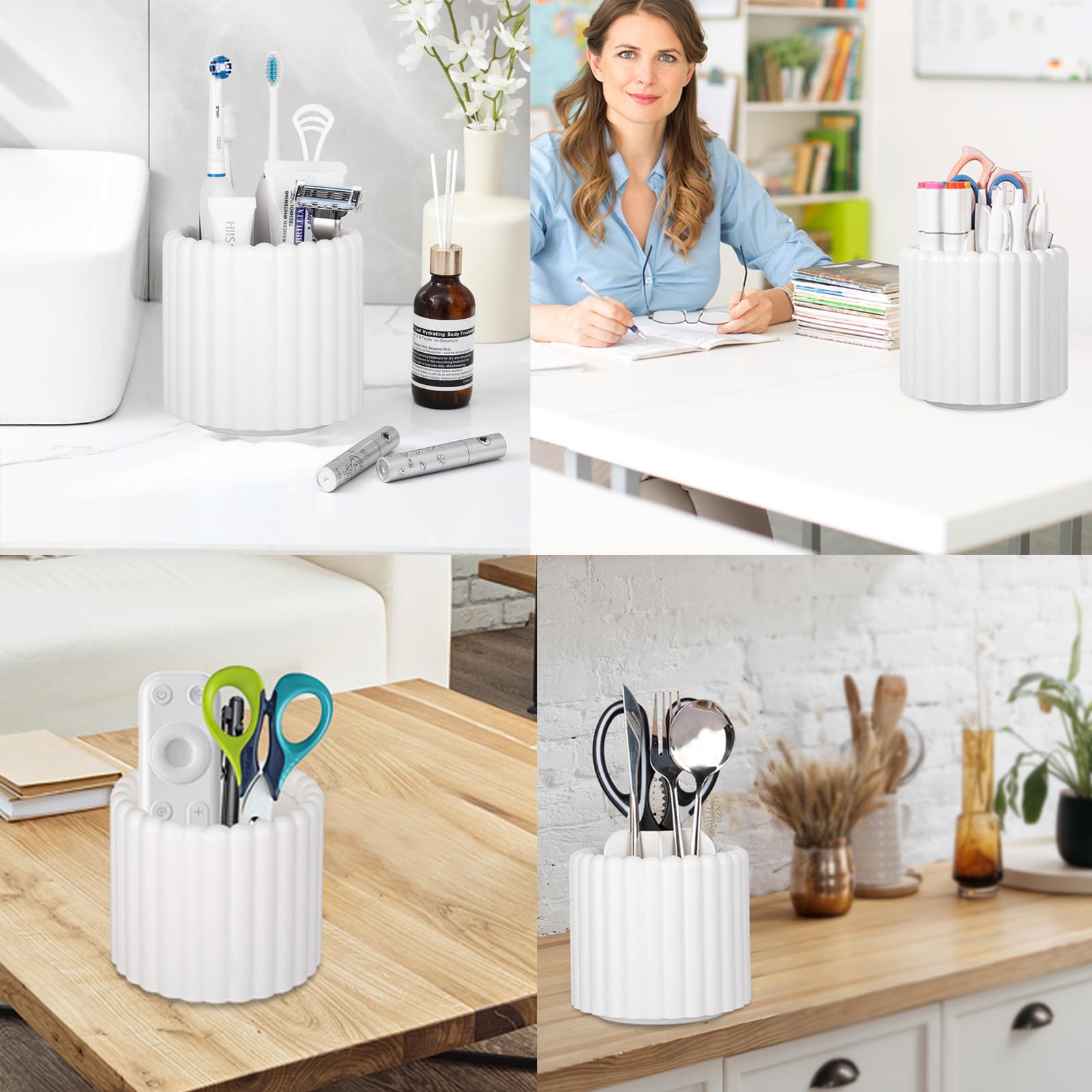Anyoifax 360° Rotating Makeup Brush Holder with 7 Slots - Spinning Cosmetic Brush Organizer & Pen Storage for Vanity, Dresser, Desk (White) | Perfect for Makeup Artists & Beauty Enthusiasts