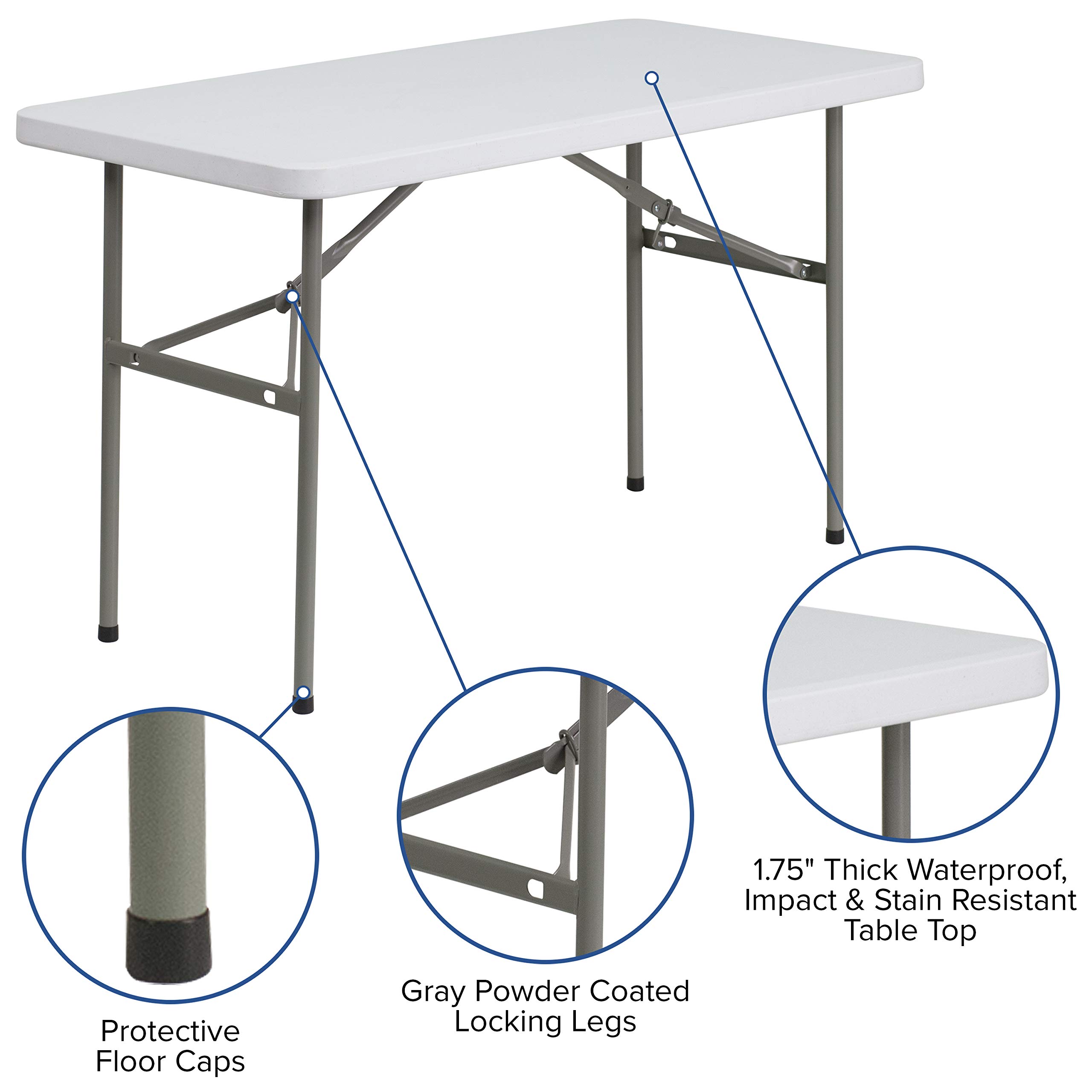 Flash Furniture Elon 4-Foot Granite White Plastic Folding Table - Heavy Duty, Lightweight, Set of 5 - Perfect for Parties, Events, and Outdoor Gatherings
