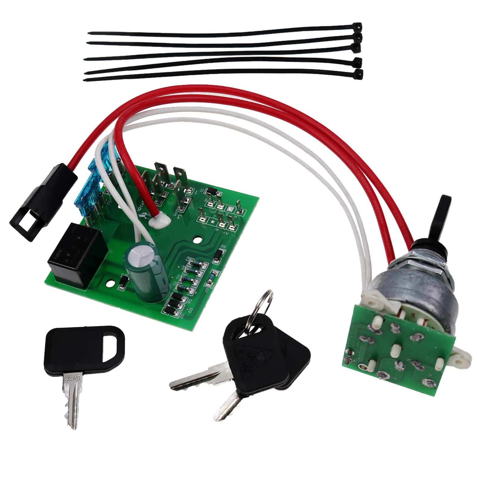 HOLDWELL Ignition Switch Module with 4 Keys & Tie Wraps - AM122913 Replacement for John Deere 325 (S/N 0-70000), 335, 345 Tractors | Perfect for Farm Equipment Maintenance & Tractor Repair
