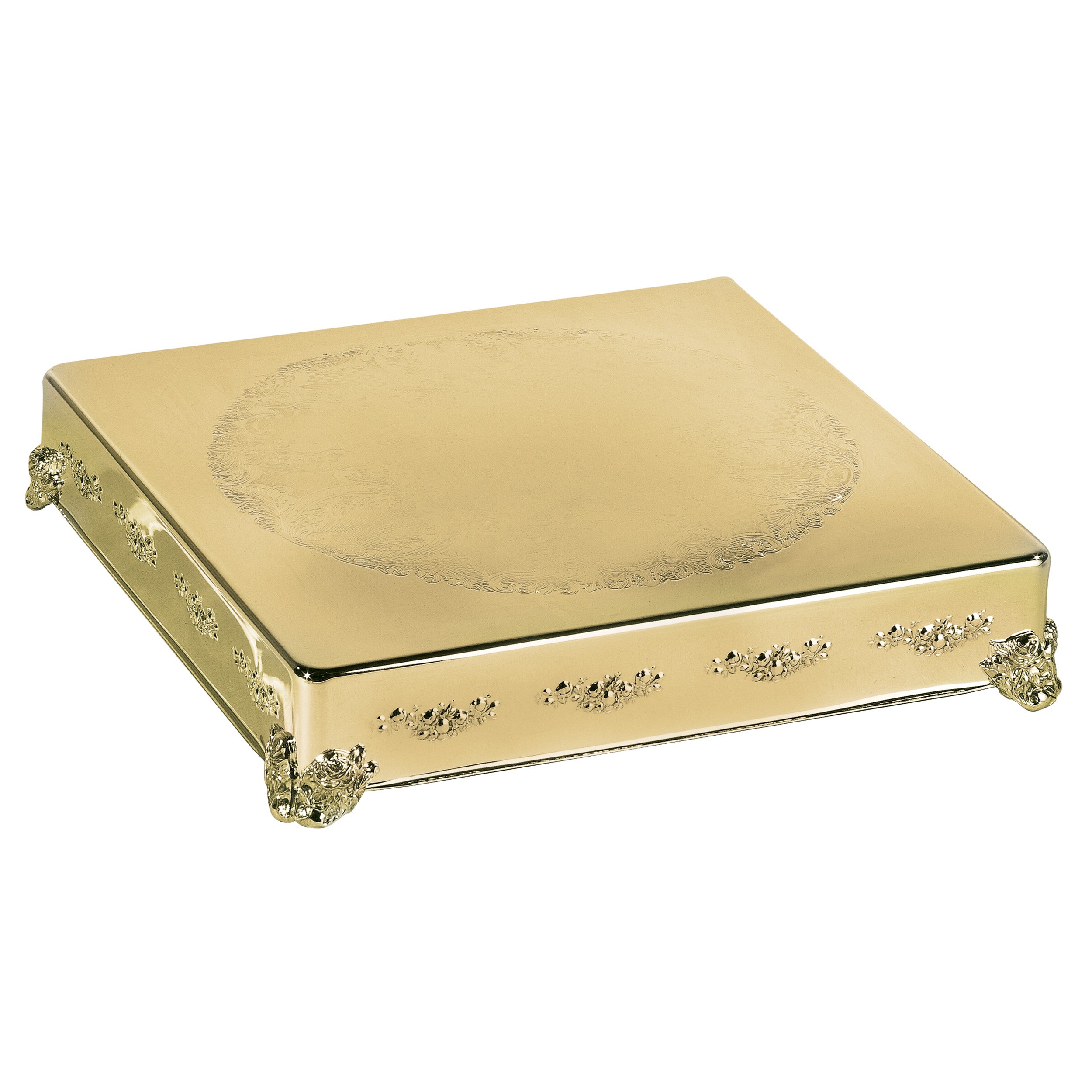 Leeber 18 Inch Square Gold Cake Stand with Mirror Plate - Elegant Wedding, Birthday Party Dessert Display for Cakes, Cupcakes and Pastries