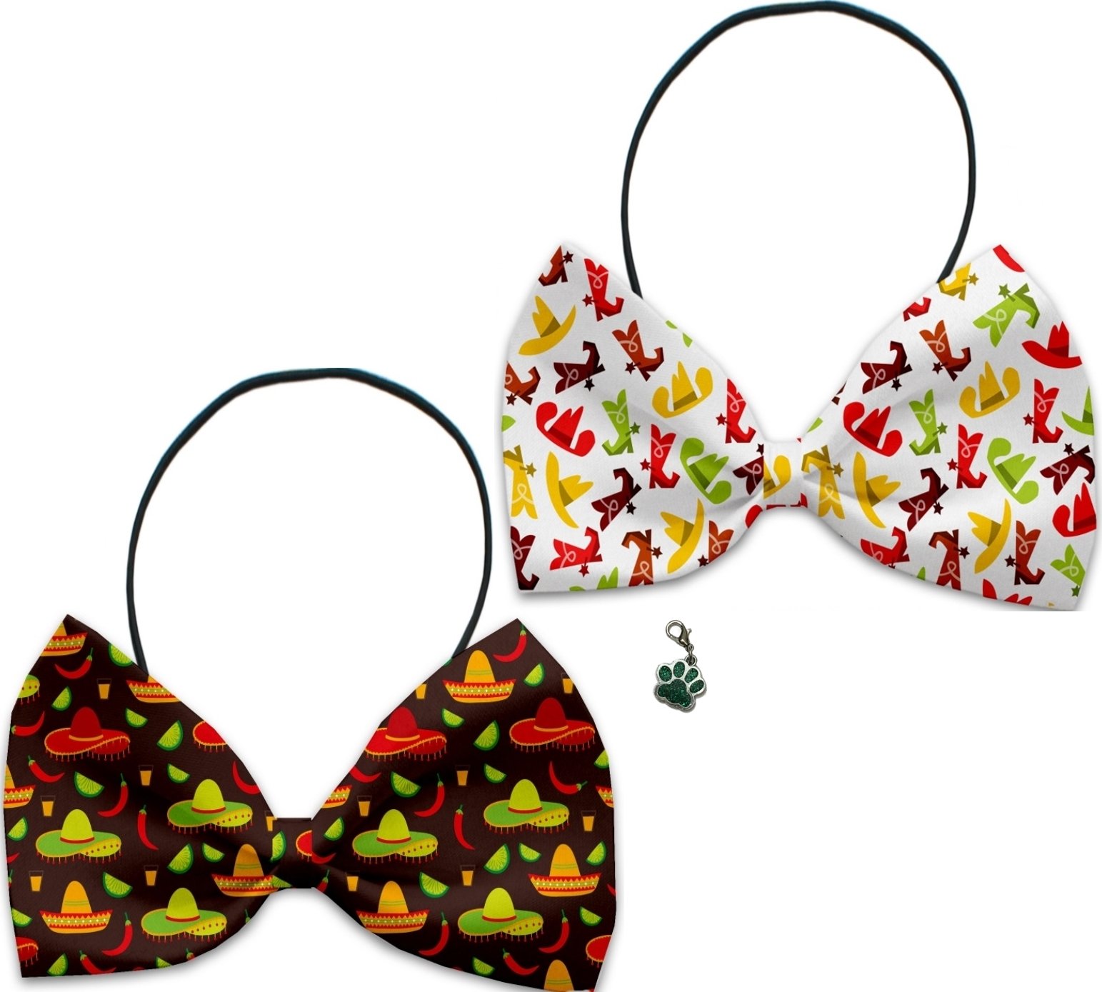 2-Pack Themed Pet Bow Ties with Charm Accessory - Cowboy Hats & Sombreros Design for Dogs & Cats (10