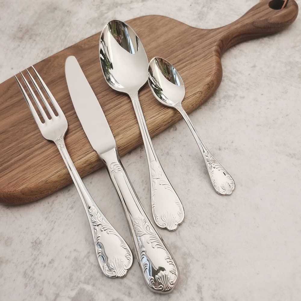 24-Piece Silverware Set for 6 - Stainless Steel Flatware Cutlery with Retro Royal Palace Design - Mirror Polished Tableware for Home, Kitchen, Hotel & Restaurant - Perfect for Dinner Parties, Weddings & Formal Dining