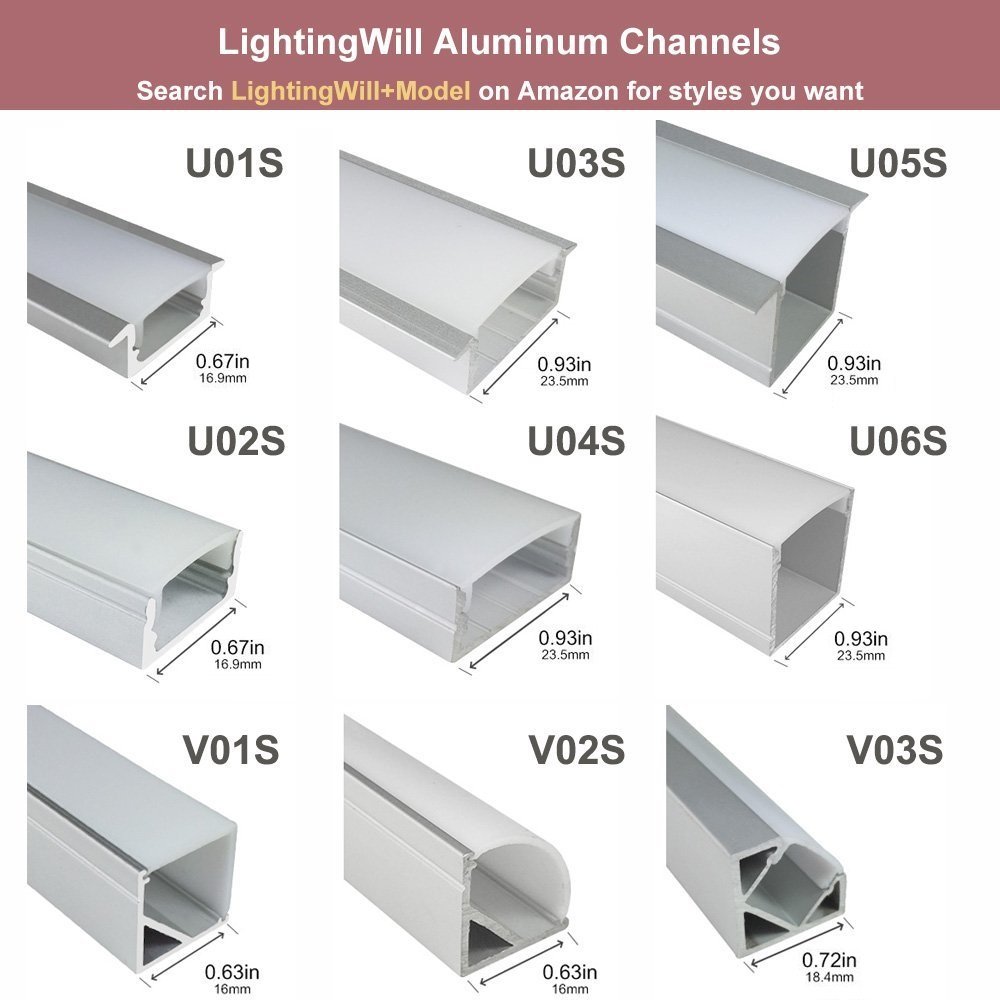 LightingWill 6.6ft/2M 20 Pack (131ft/40M) U-Shaped Aluminum LED Channel System for LED Strip Lights - 9x17mm Silver Profile with White Diffuser Cover, End Caps & Mounting Clips - Perfect for Home, Kitchen, Cabinet, and Commercial Lighting