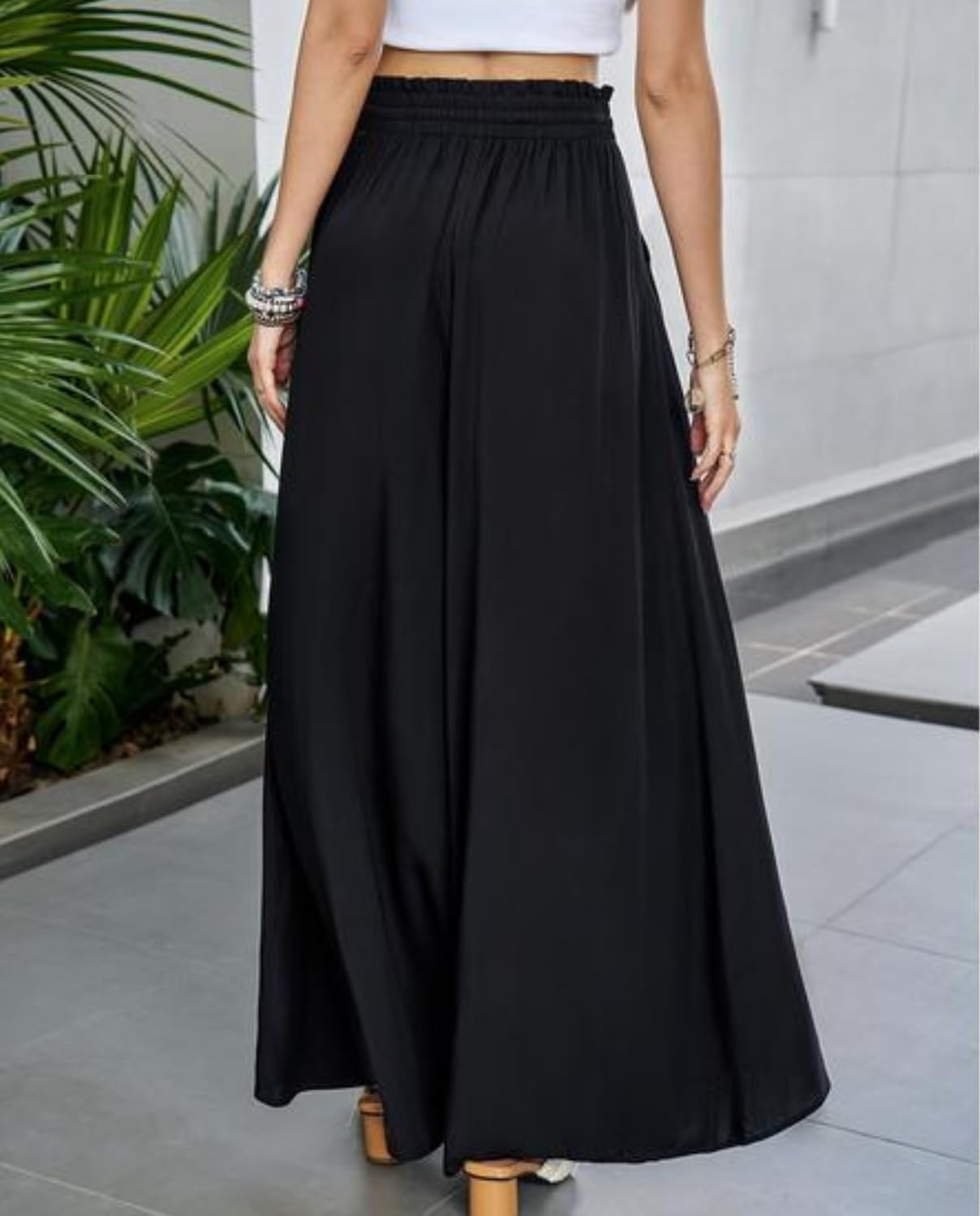 Women's Casual Wide Leg Pants - Comfortable High Waisted Loose Fit Trousers for Work, Travel & Everyday Wear