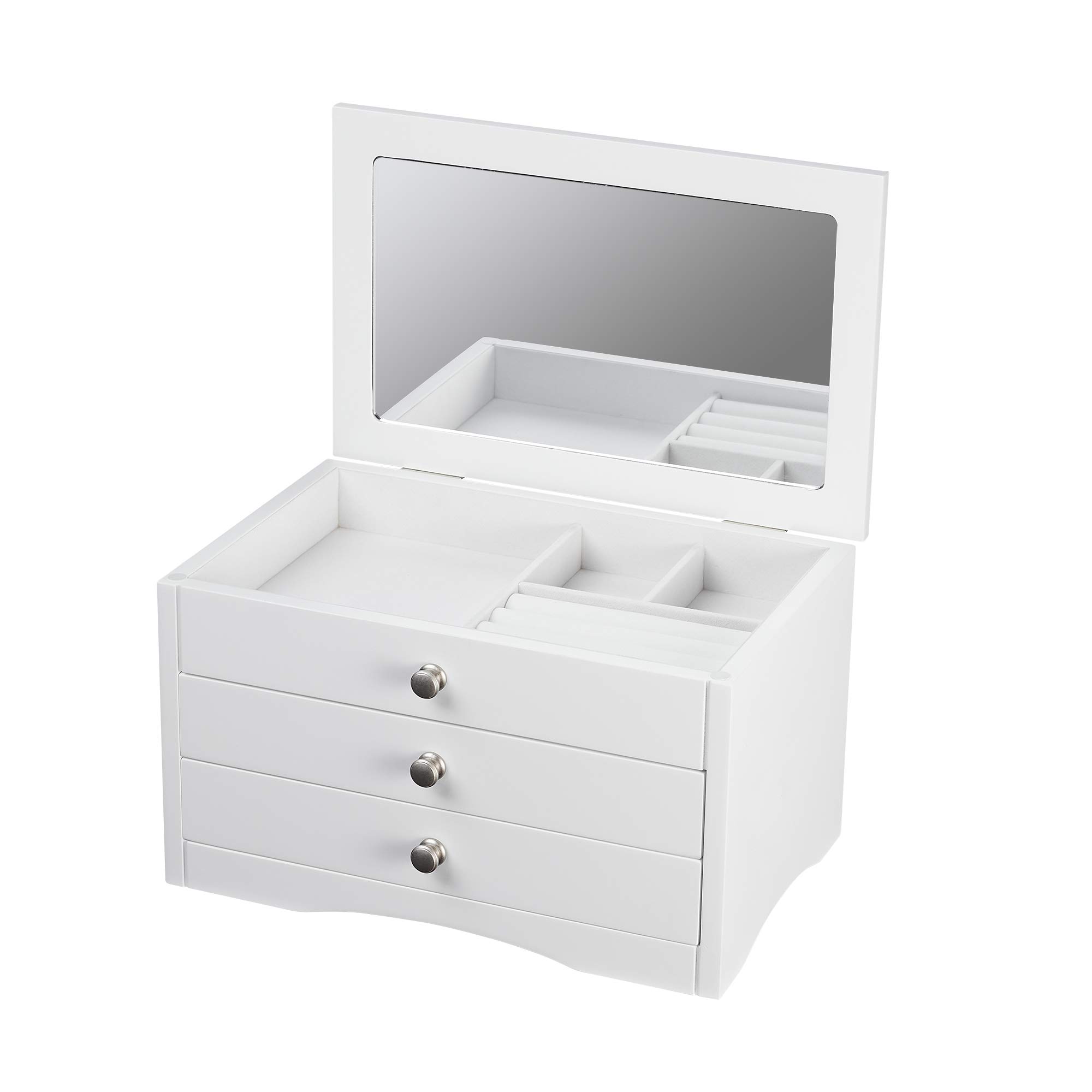 Elegant White Lift Top Jewelry Box with Mirror - Perfect for Organizing Necklaces, Rings & Earrings at Home or Travel