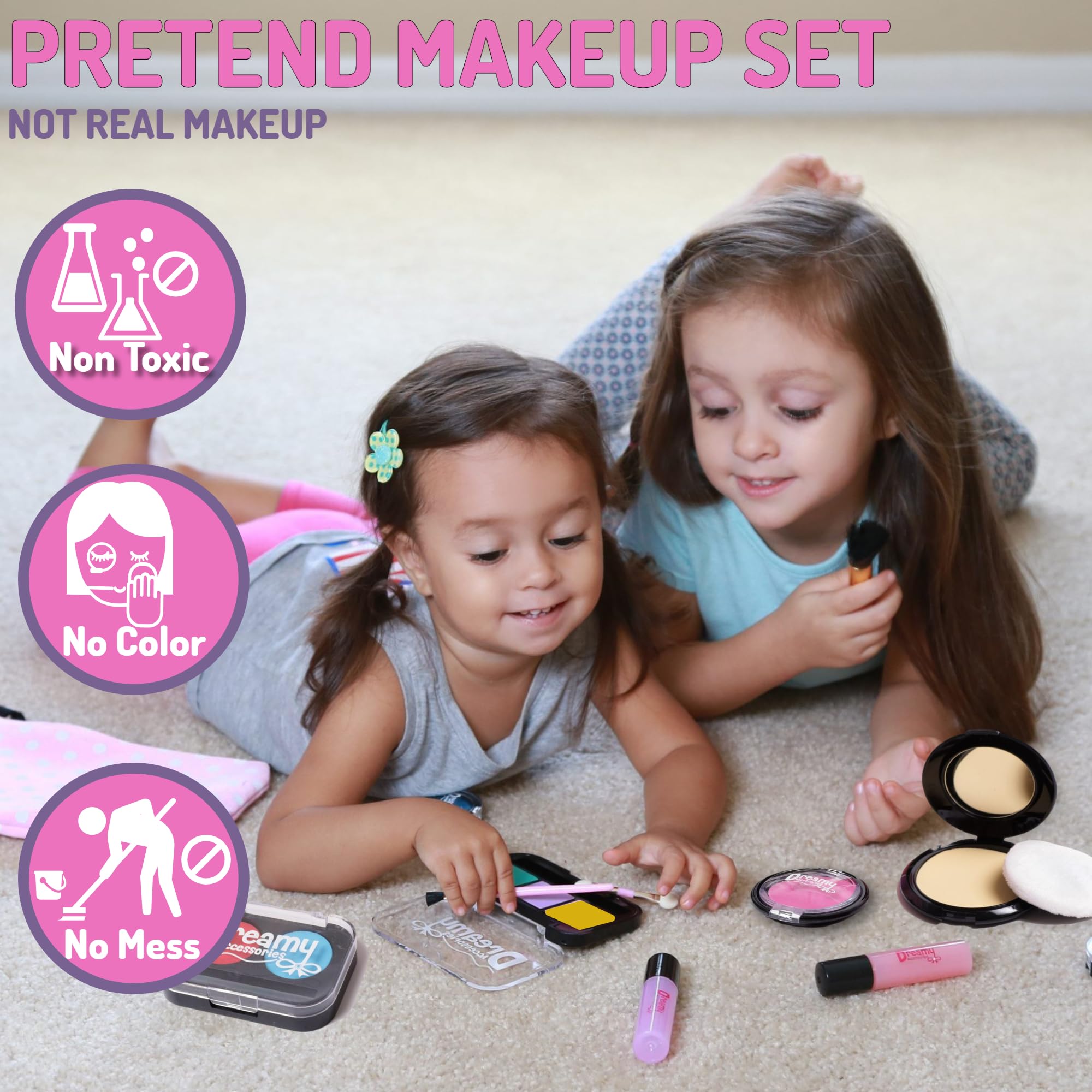 Pretend Makeup Kit for Girls - Customizable Cosmetic Bag Play Set, Fake Kids Makeup Toy for Toddlers Age 3-6 - Perfect for Role Play, Birthday Gifts & Pretend Beauty Salon Games