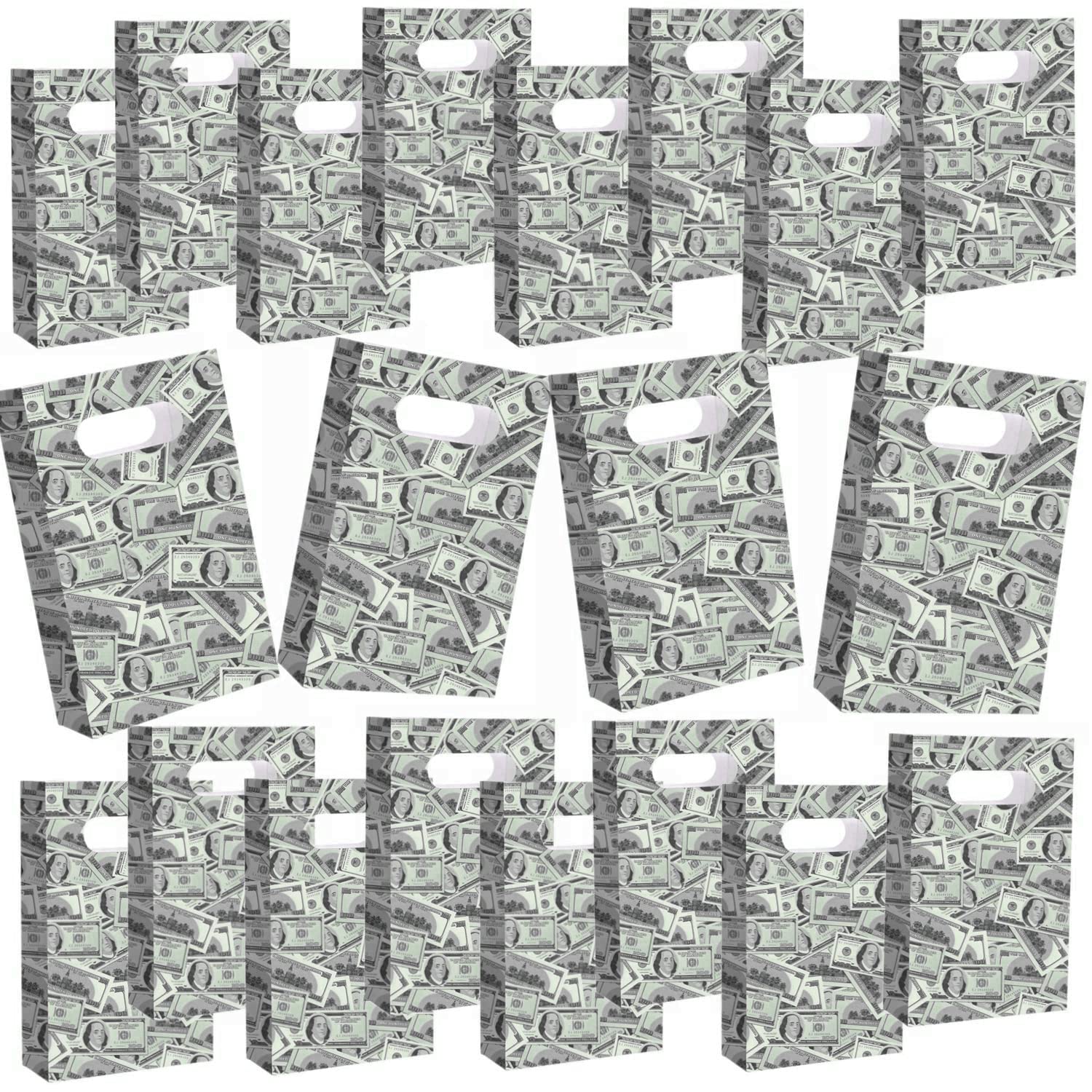 20pcs Money Themed Party Favor Bags - $100 Dollar Bill Design Goodie Bags for Birthday, Wedding, Anniversary, Casino, Bachelorette & Retirement Parties - Perfect for Cash Gifts, Treats & Party Favors