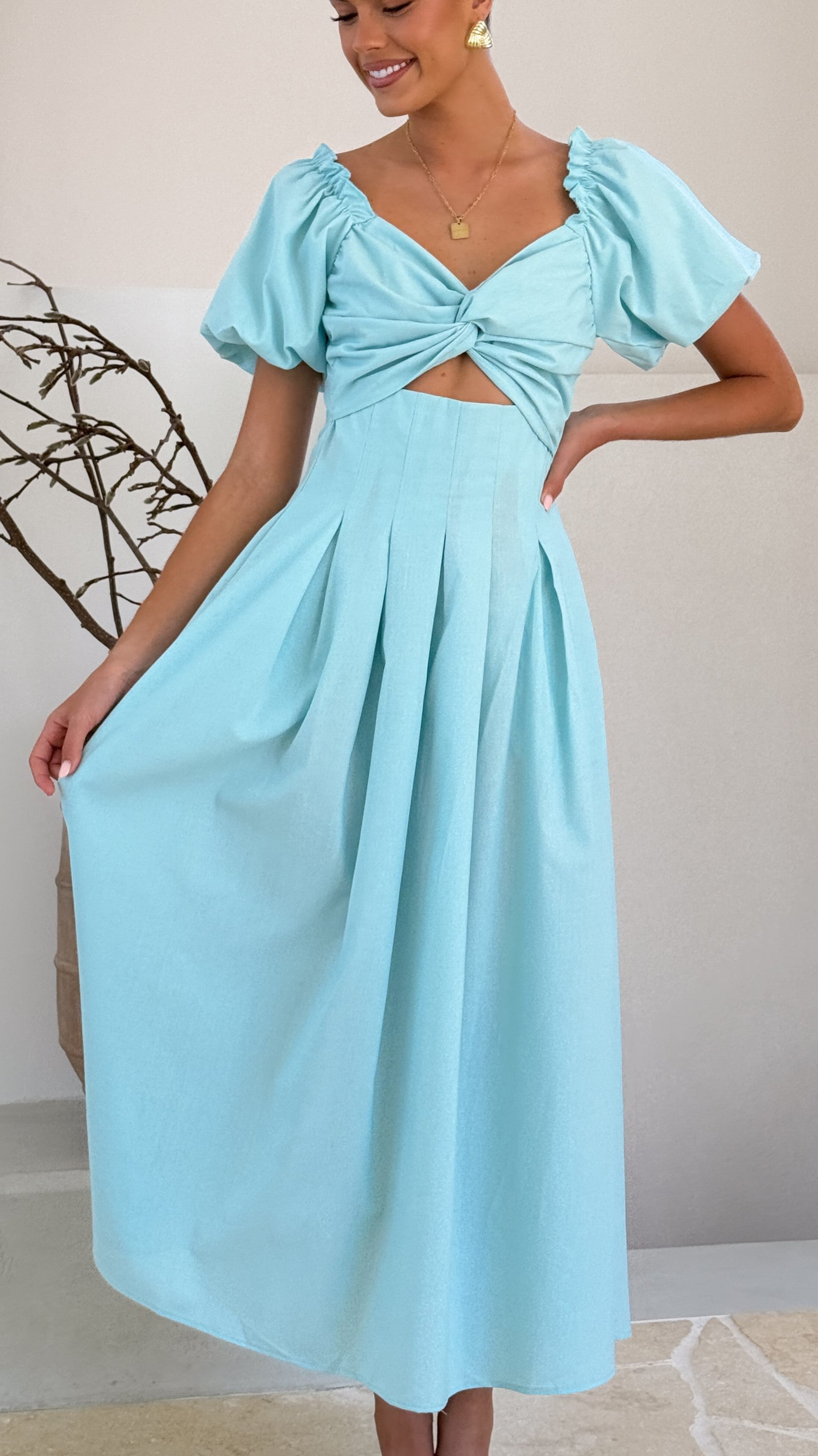 Christina Maxi Dress in Aqua - Elegant Flowy Summer Beach Dress for Women | Perfect for Vacations, Weddings & Outdoor Events