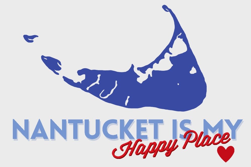 Nantucket Massachusetts Blue and Red Happy Place Heart Design - 36x54 Giclee Gallery Print - Coastal Travel Poster Wall Art Decor for Beach House, Living Room, or Office