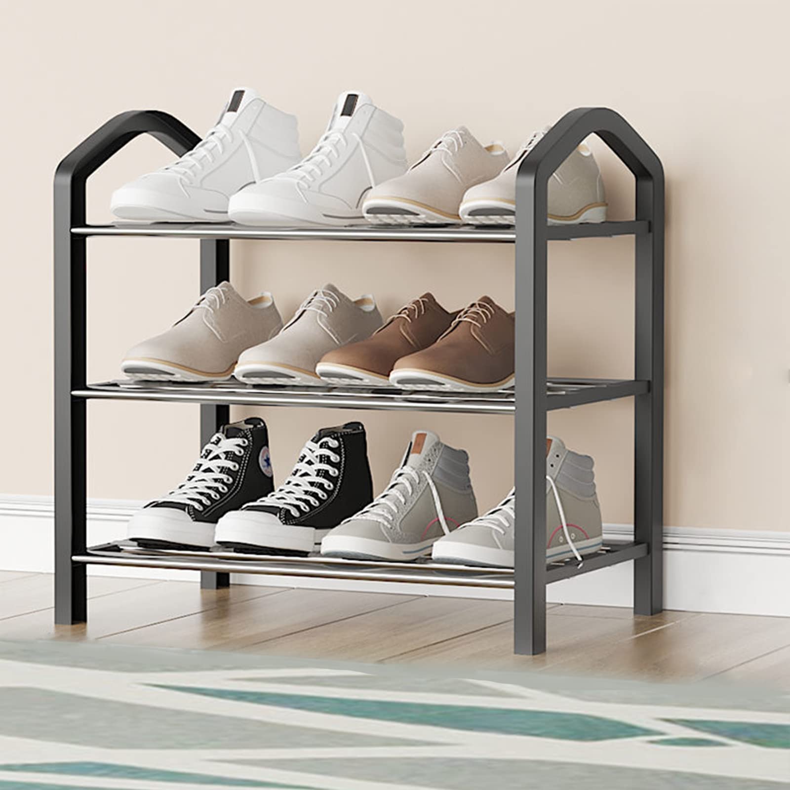 DSHOME 3-Tier Stackable Shoe Rack Organizer with Handles - Lightweight Space Saving Shoe Storage Shelf for Closet, Entryway, Hallway - White (25x18 Inches) - Perfect for Small Spaces & Apartment Living