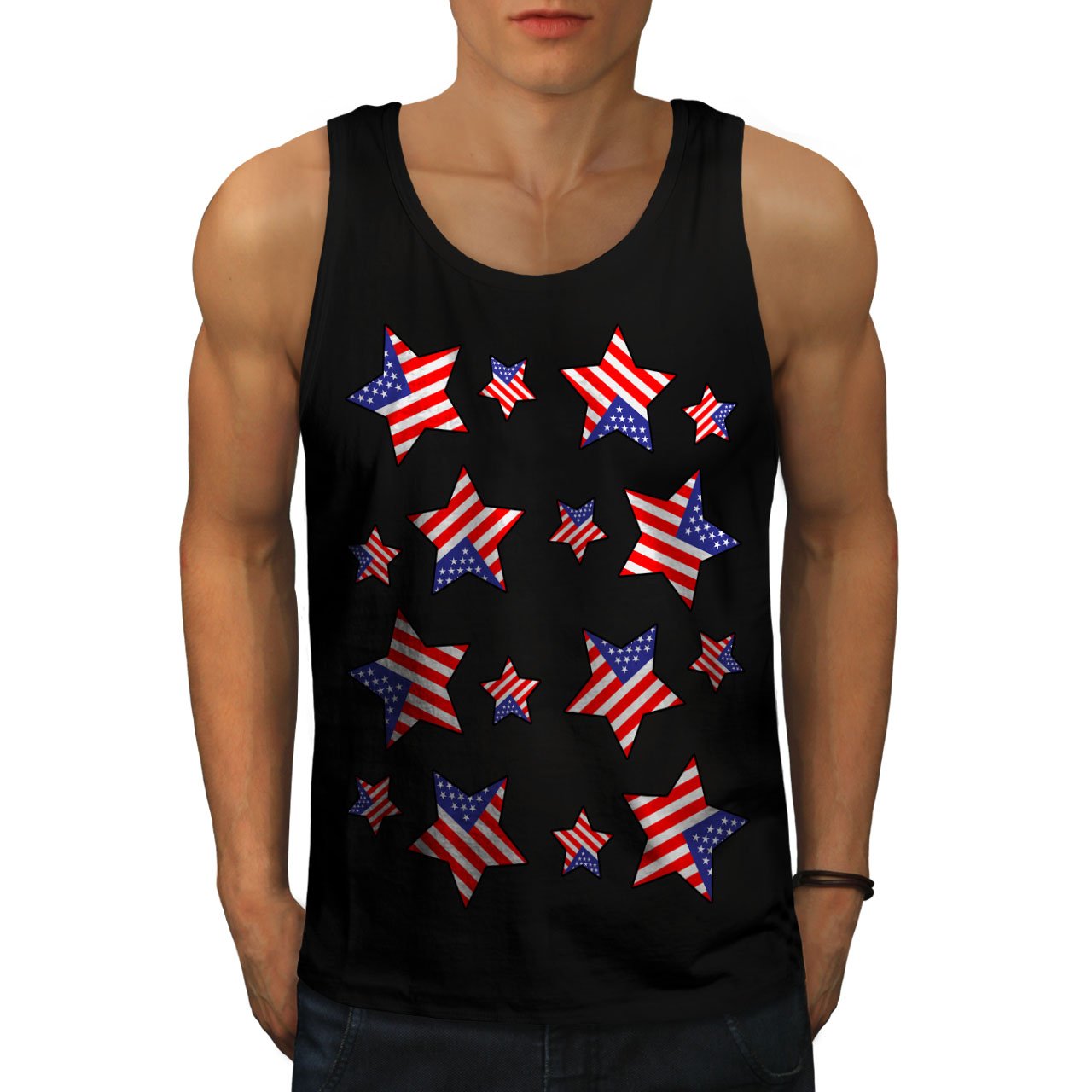 Wellcoda American Flag Stars USA Men's Tank Top - Patriotic Athletic Shirt for Gym, Running & Outdoor Activities