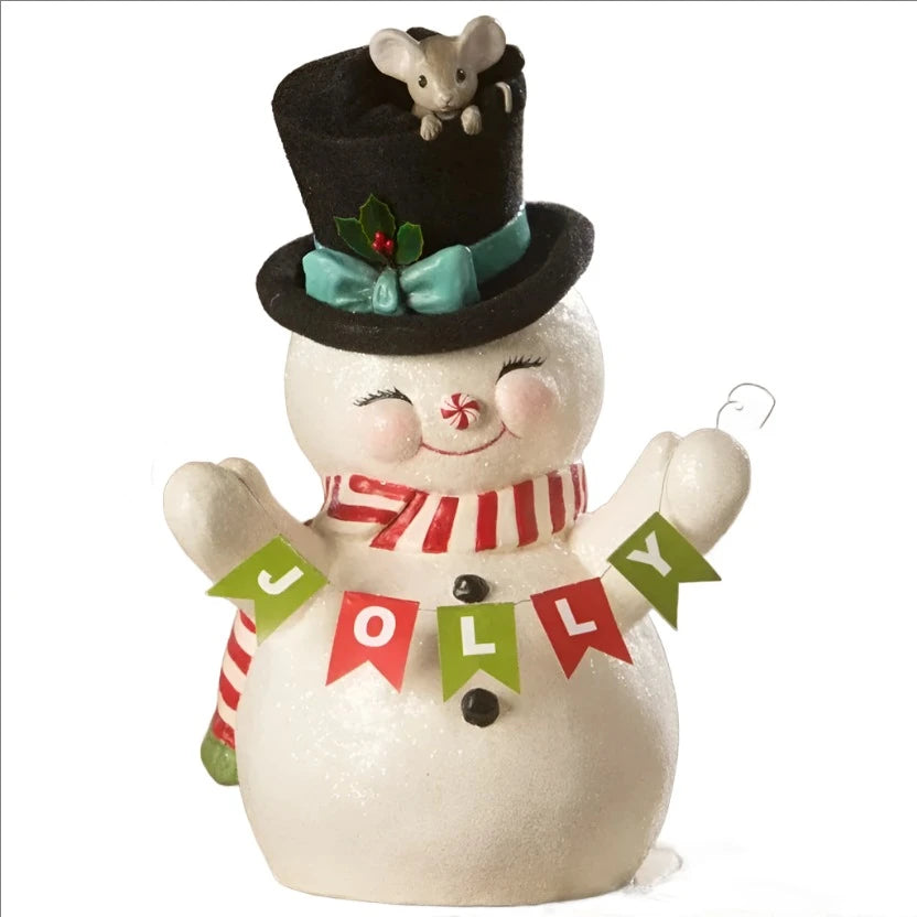 Bethany Lowe Designs Holly Jolly Snowman - Vintage Christmas Decor for Holiday Home Decor, Winter Mantel Display & Festive Table Centerpiece