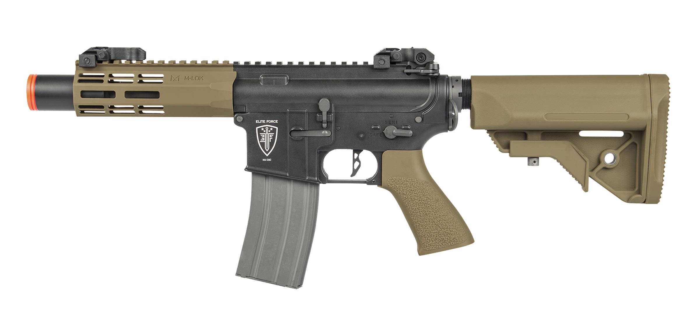 Elite Force M4 AEG Automatic 6mm BB Airsoft Rifle - CQC Tactical Gun in Black/Tan - Perfect for Close Quarters Combat & Airsoft Battles