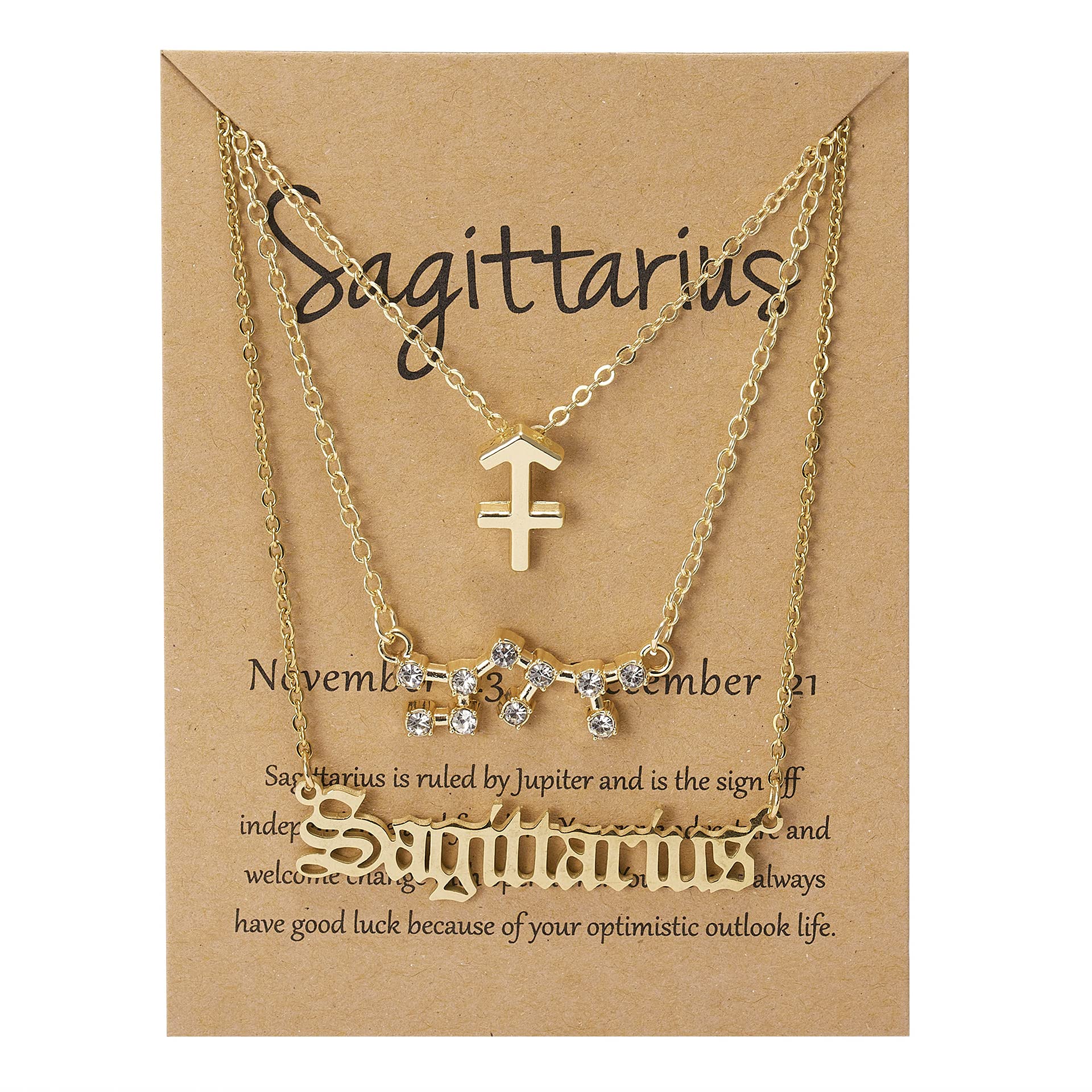 3Pcs Zodiac Sign Layered Choker Necklaces - 12 Constellation Astrology Jewelry Set with Message Card for Women | Birthday Gift, Party Wear, Daily Fashion Accessory