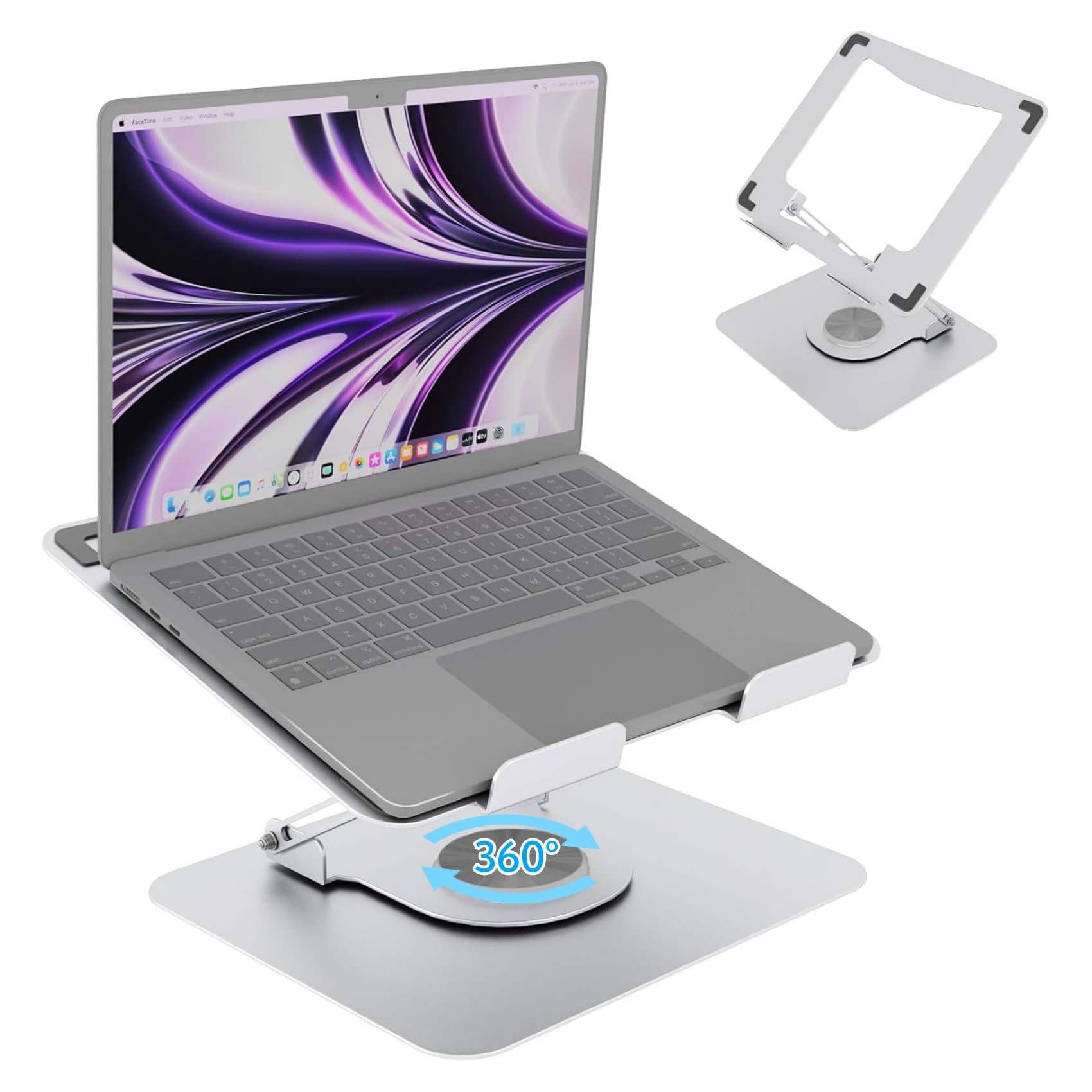 Adjustable Laptop Stand for Desk - Portable & Foldable Laptop Holder with 360° Rotating Base - Ergonomic Laptop Riser for MacBook Air/Pro, HP, Dell, Lenovo & All 10-17 Inch Laptops (White) - Perfect for Home Office, Gaming & Workstation Setup