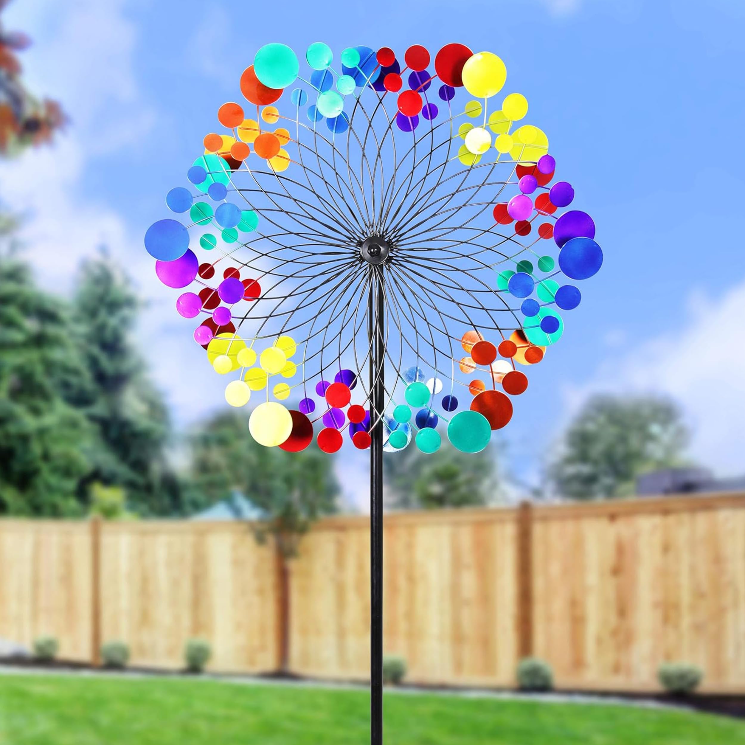 Exhart Wind Spinner - Colorful Starry Night Double Wind-Powered Metal Garden Stake, 24 x 84 Inch Outdoor Yard Art for Patio, Lawn & Landscape Decoration